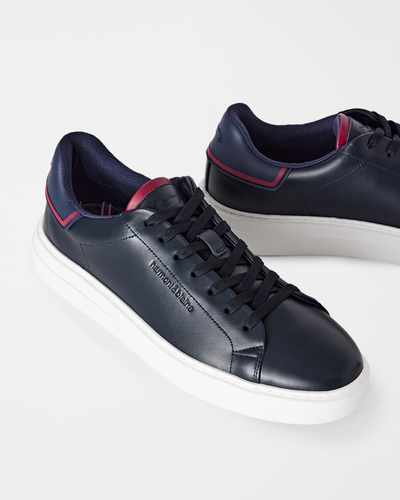 Men's smooth genuine leather sneakers, BLUE - BLUE, large
