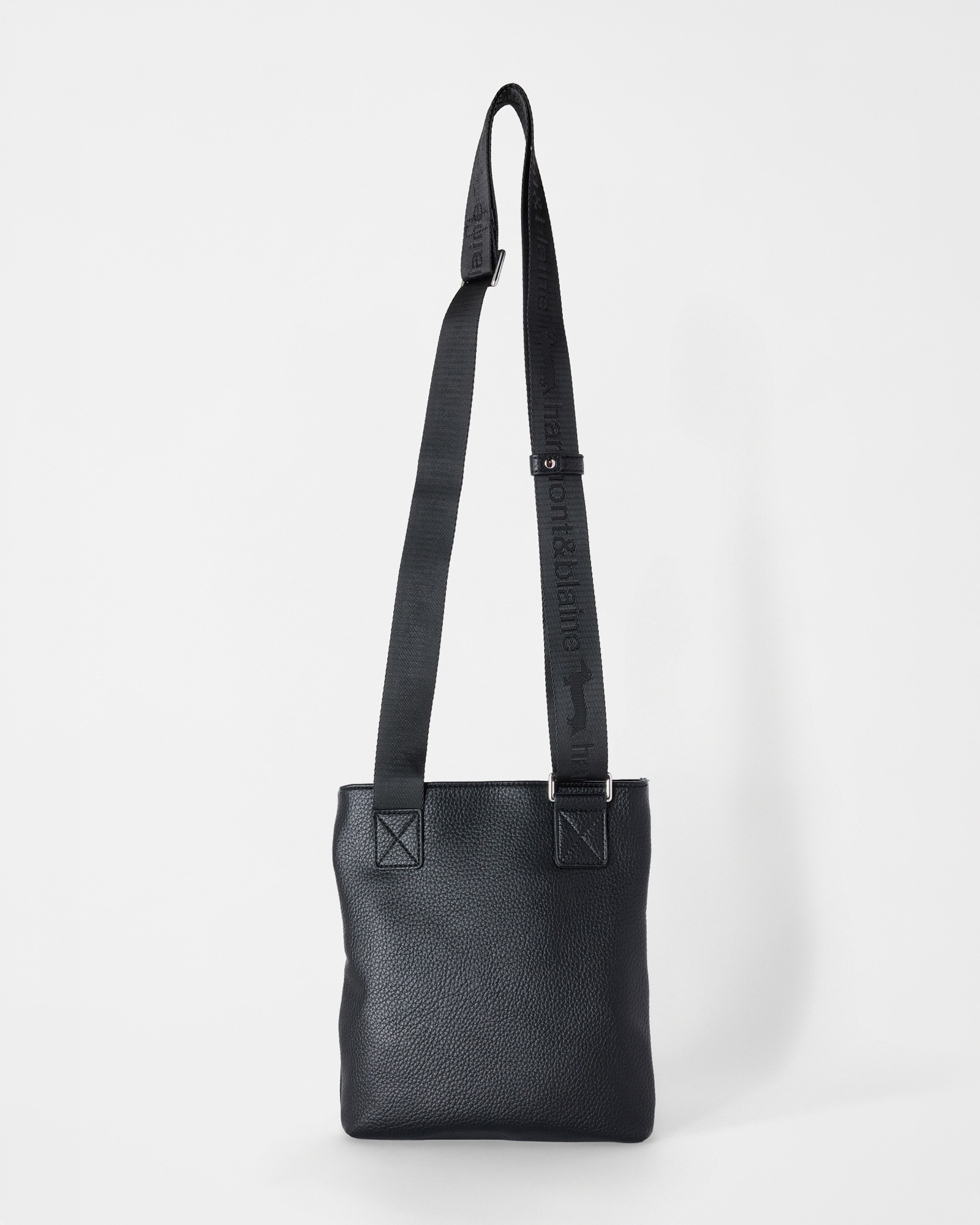 Men's flat cross-body bag with all-over dachshund print, BLACK, large