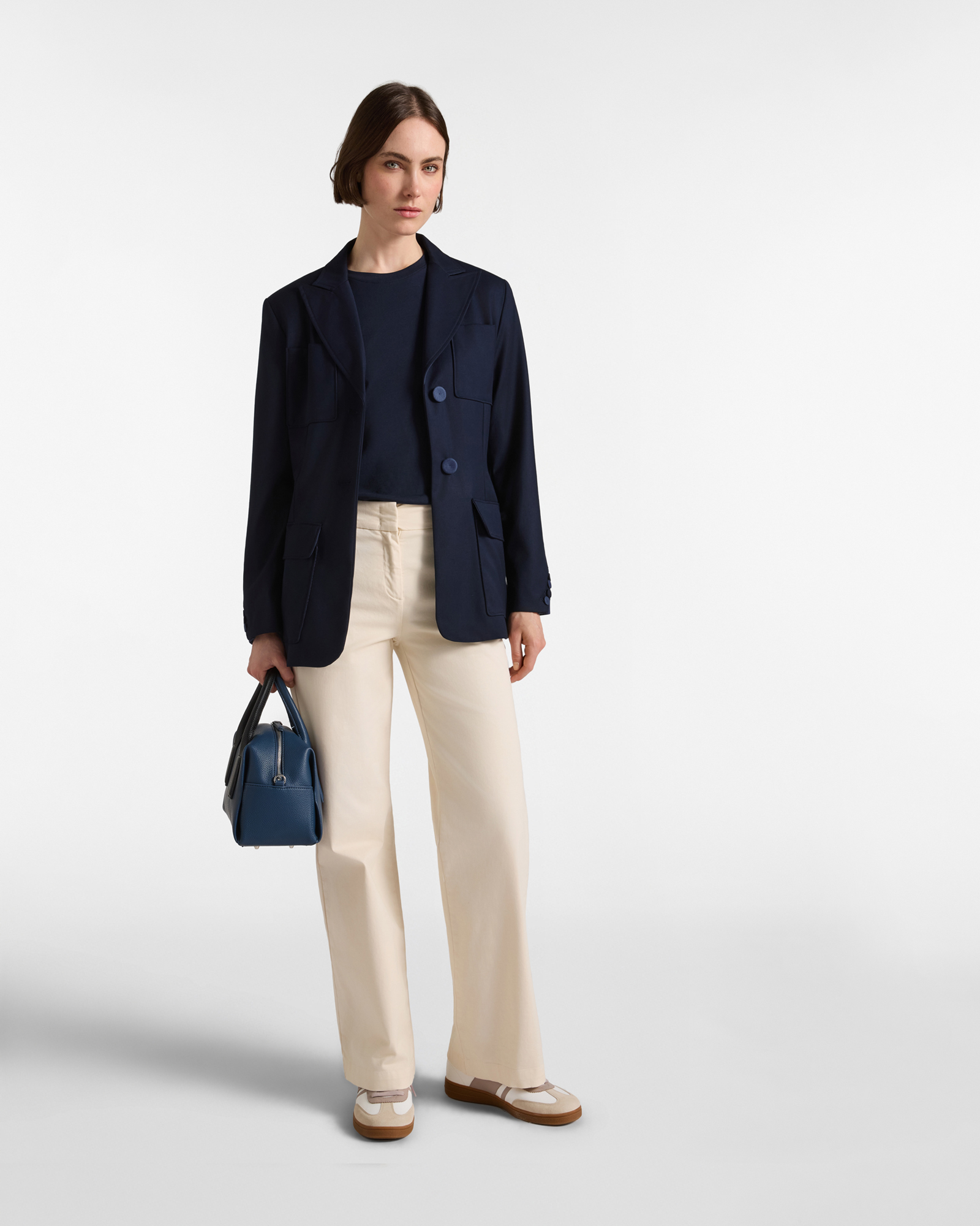 Women's  Made-in-Italy Slim Fit poly-viscose blazer, NAVY BLUE, large