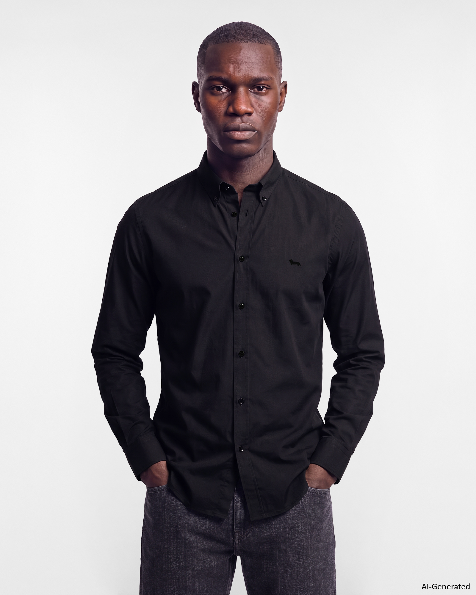 Men's regular-fit black poplin shirt