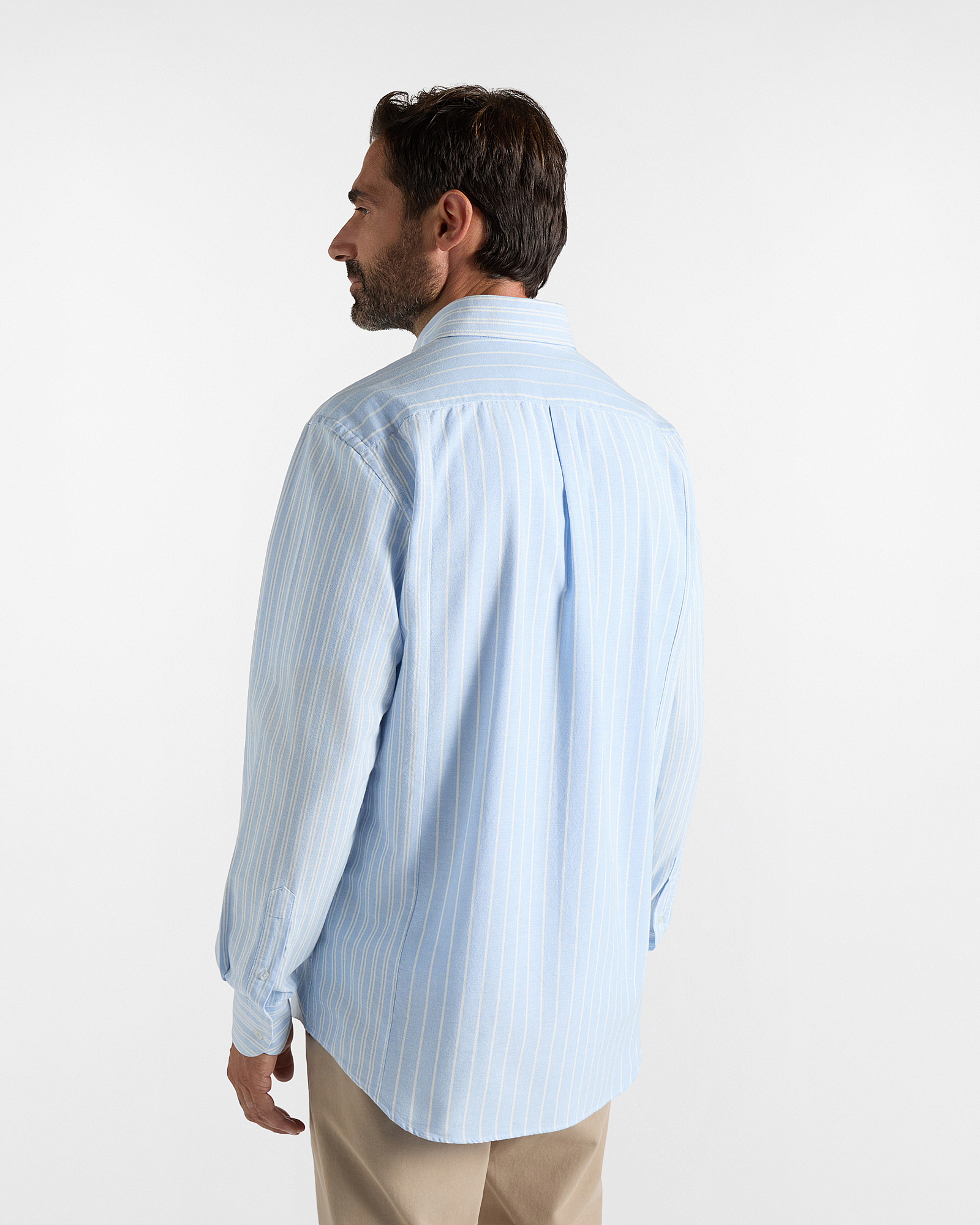 Men's classic fit shirt in organic striped oxford fabric, SKY, large