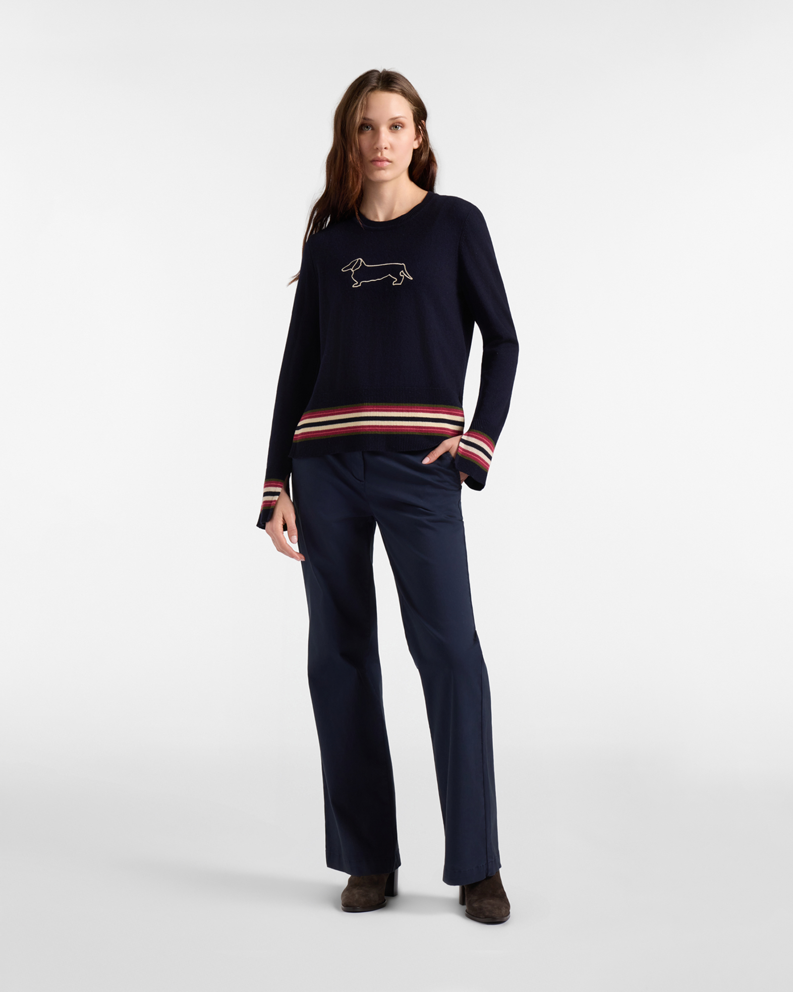Women's Made in Italy regular fit sweater in wool blend, NAVY BLUE, large
