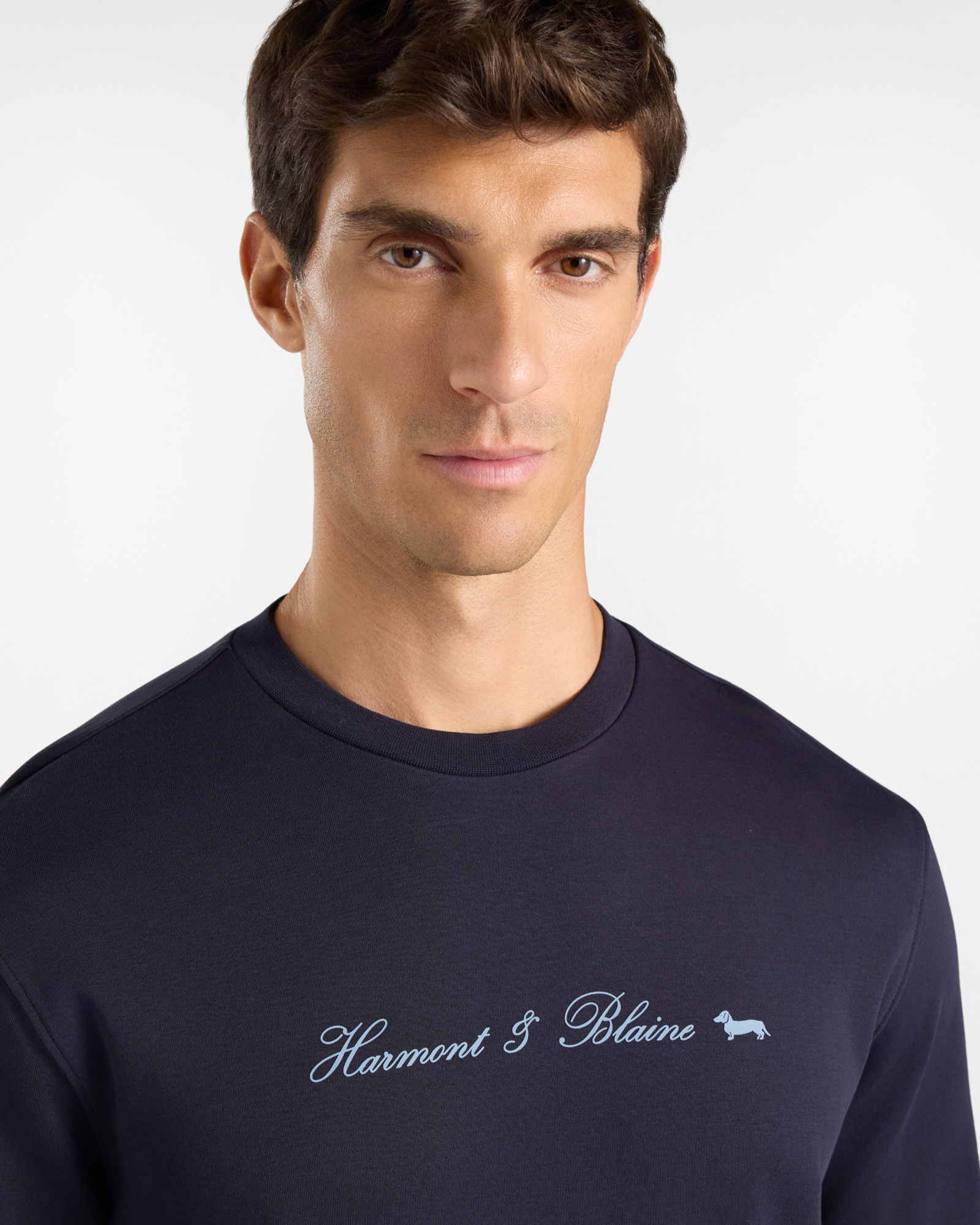 Men's pure cotton crewneck sweatshirt with 3D logo, NAVY BLUE, large