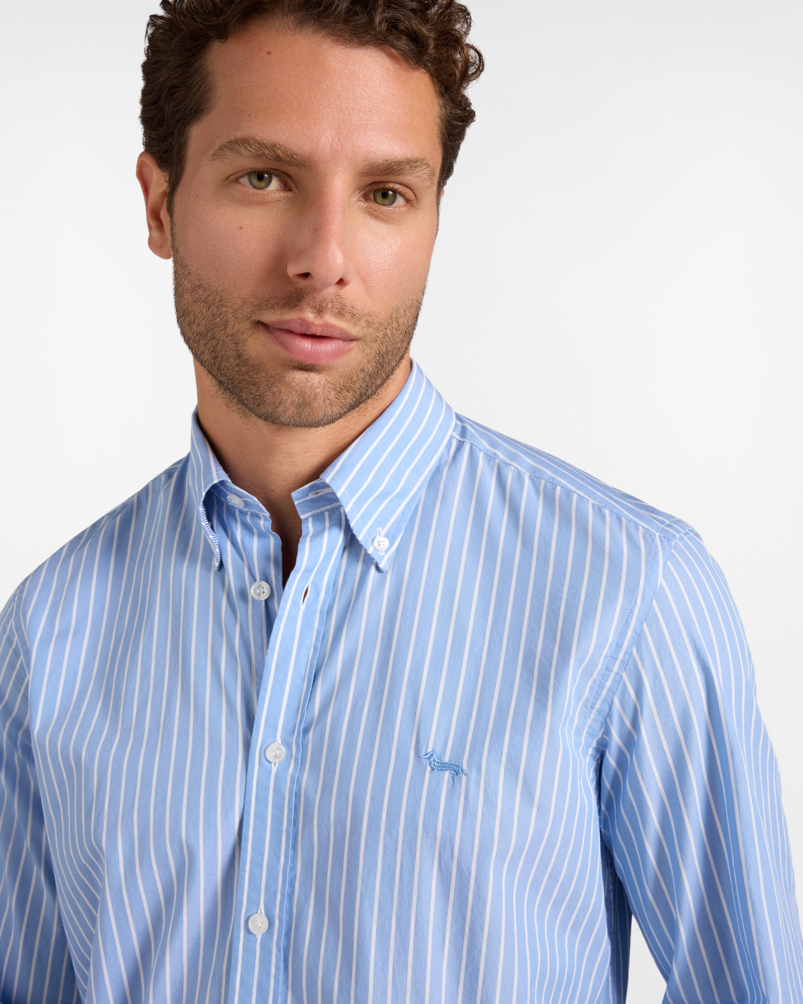 Men's regular-fit red yarn-dyed shirt with wide stripe, SKY, large