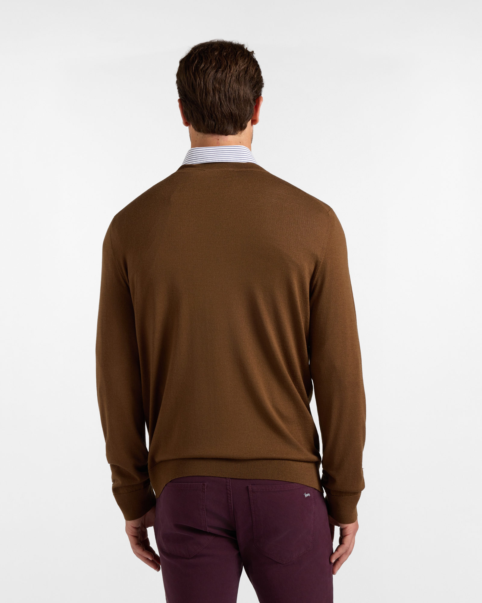 Men's sweater in 100% pure wool with regular fit, DARK BROWN, large