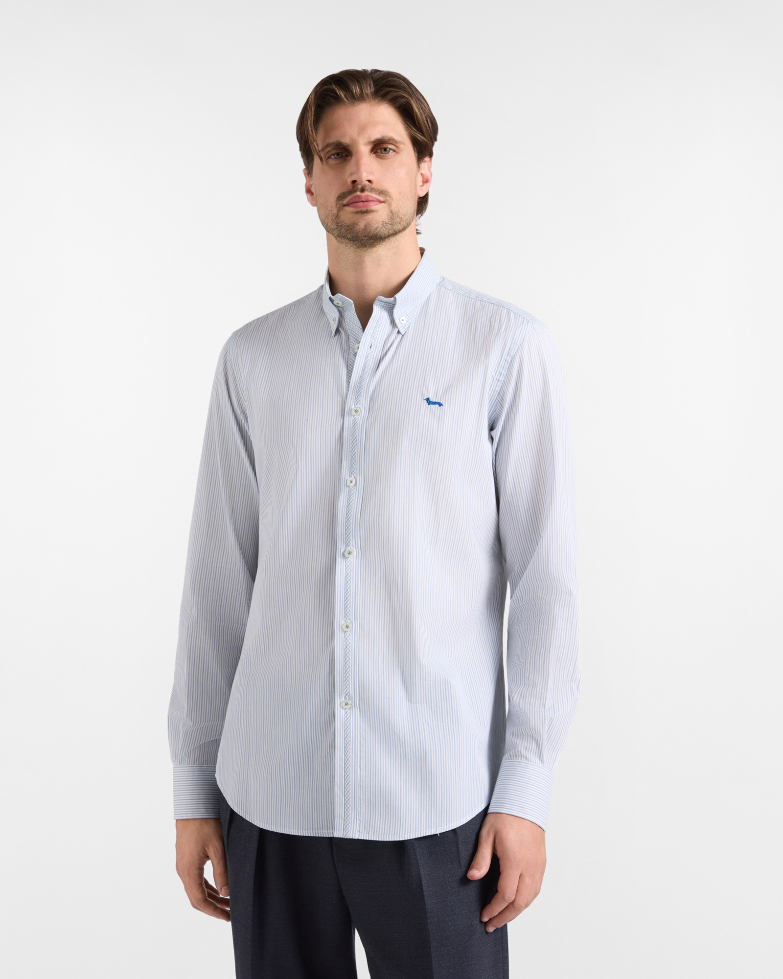 Camisa de hombre de popel&iacute;n a rayas extrafino en blanco