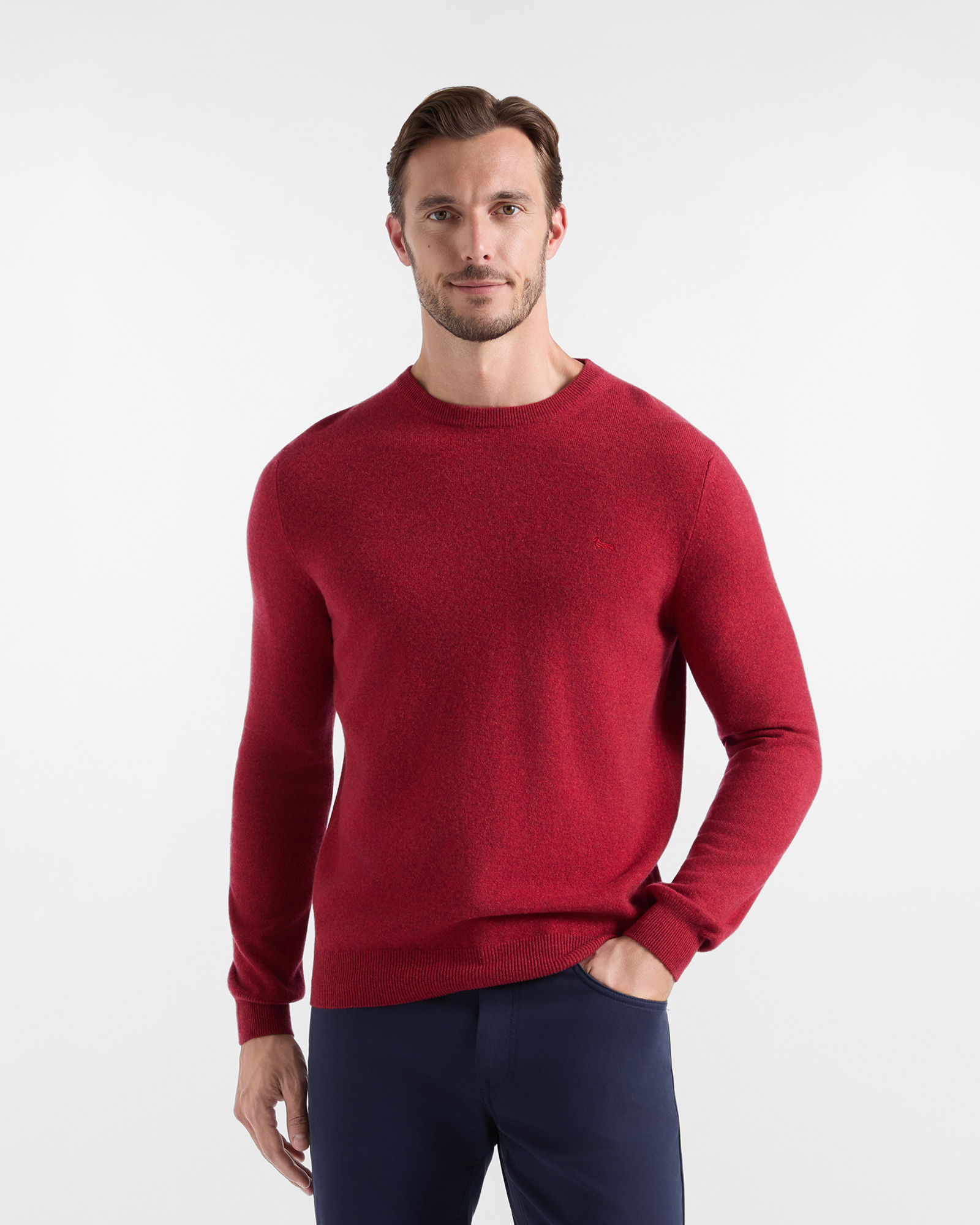 Jersey Hombre en 100 % puro cachemir color rojo Regular Fit Made in Italy