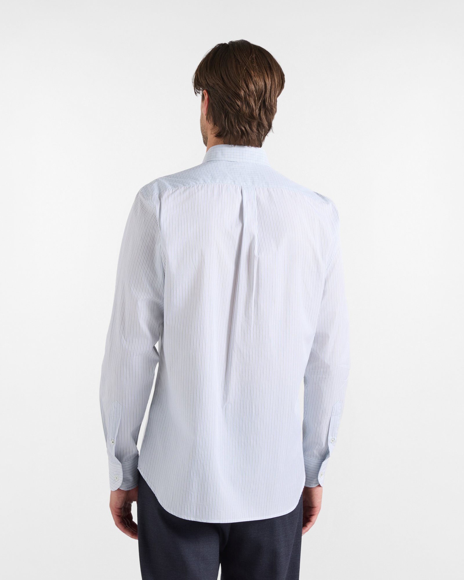 Camisa de hombre de popel&iacute;n a rayas extrafino, BLANCO, large