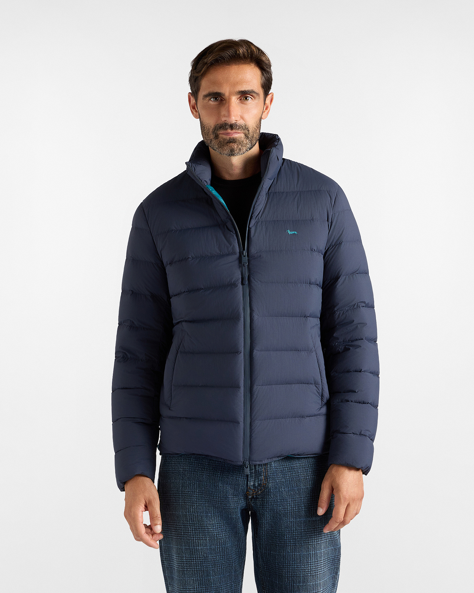 Bomber da uomo in piuma e nylon ripstop blu