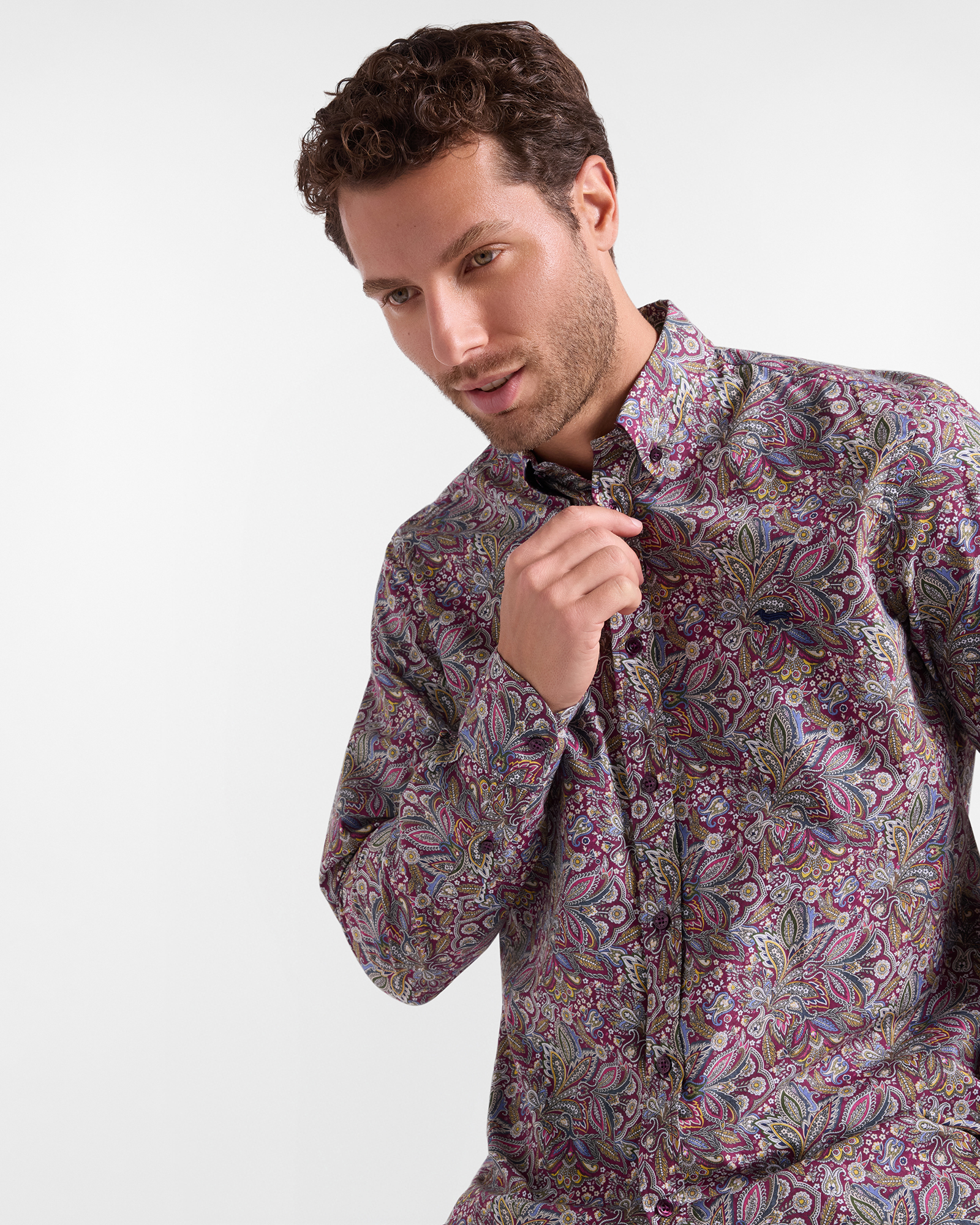 Men's regular-fit poplin shirt with paisley print, DARK PURPLE, large