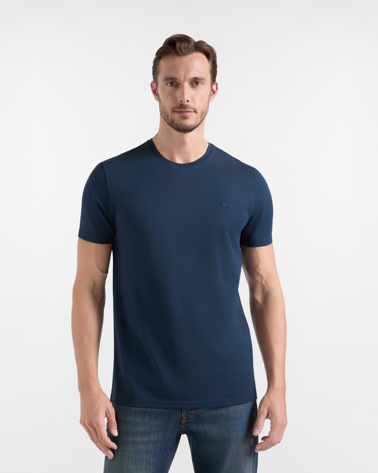 Men's regular-fit T-shirt in blue cotton and silk blend