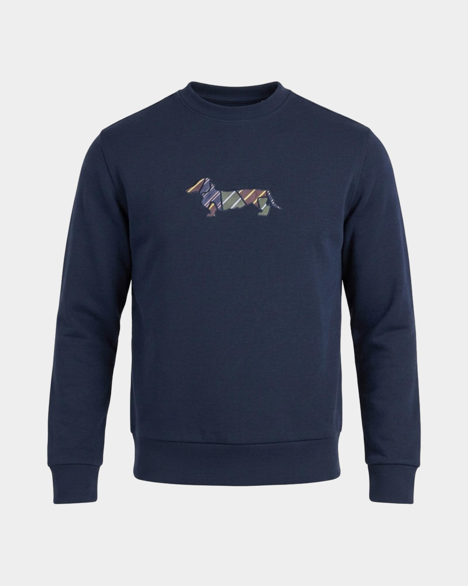 Men's blue ribbed cotton crewneck sweatshirt with regimental patch, NAVY BLUE, large