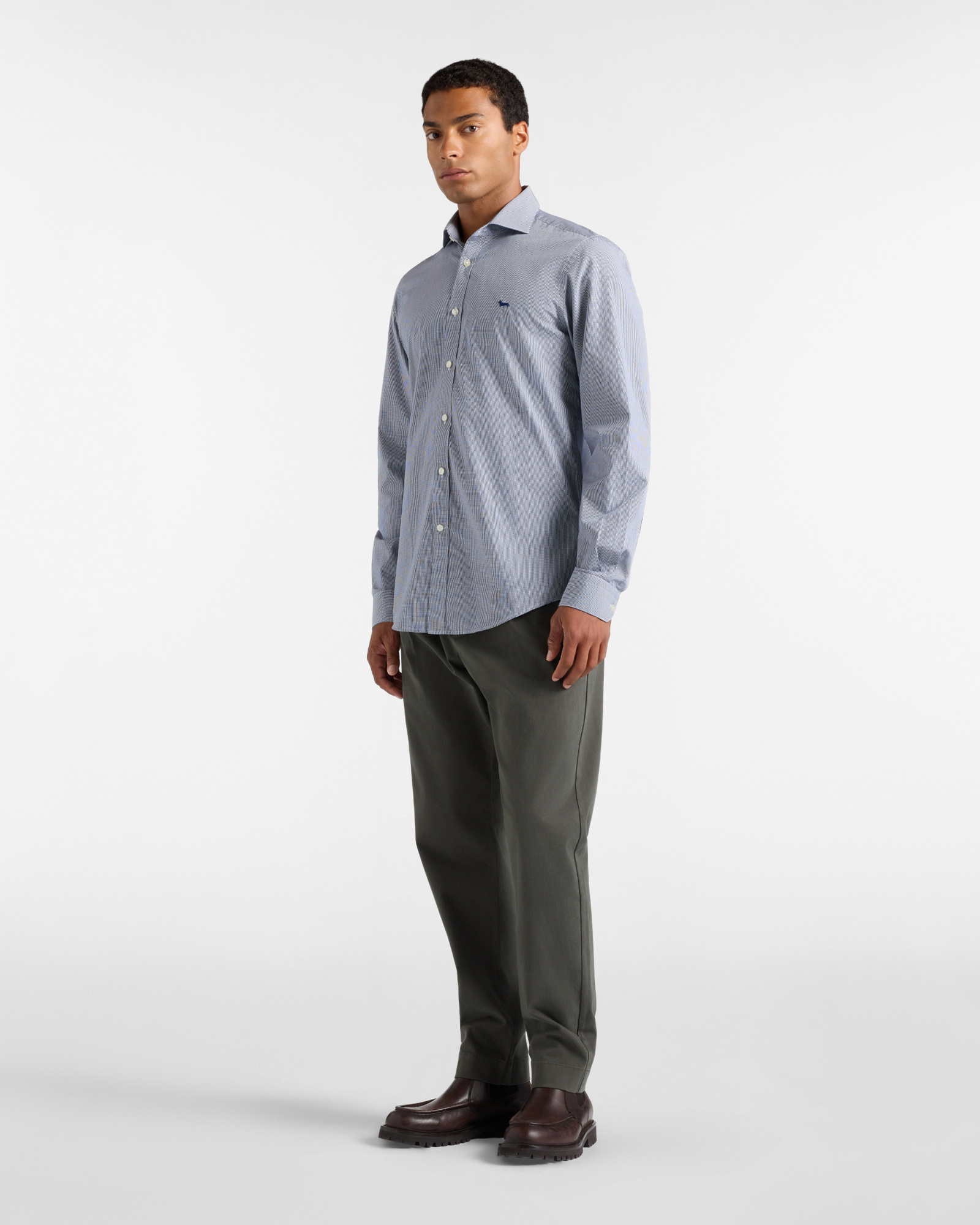 Camicia Uomo Micro Vichy tinto filo Narrow Fit, BLUETTE, large