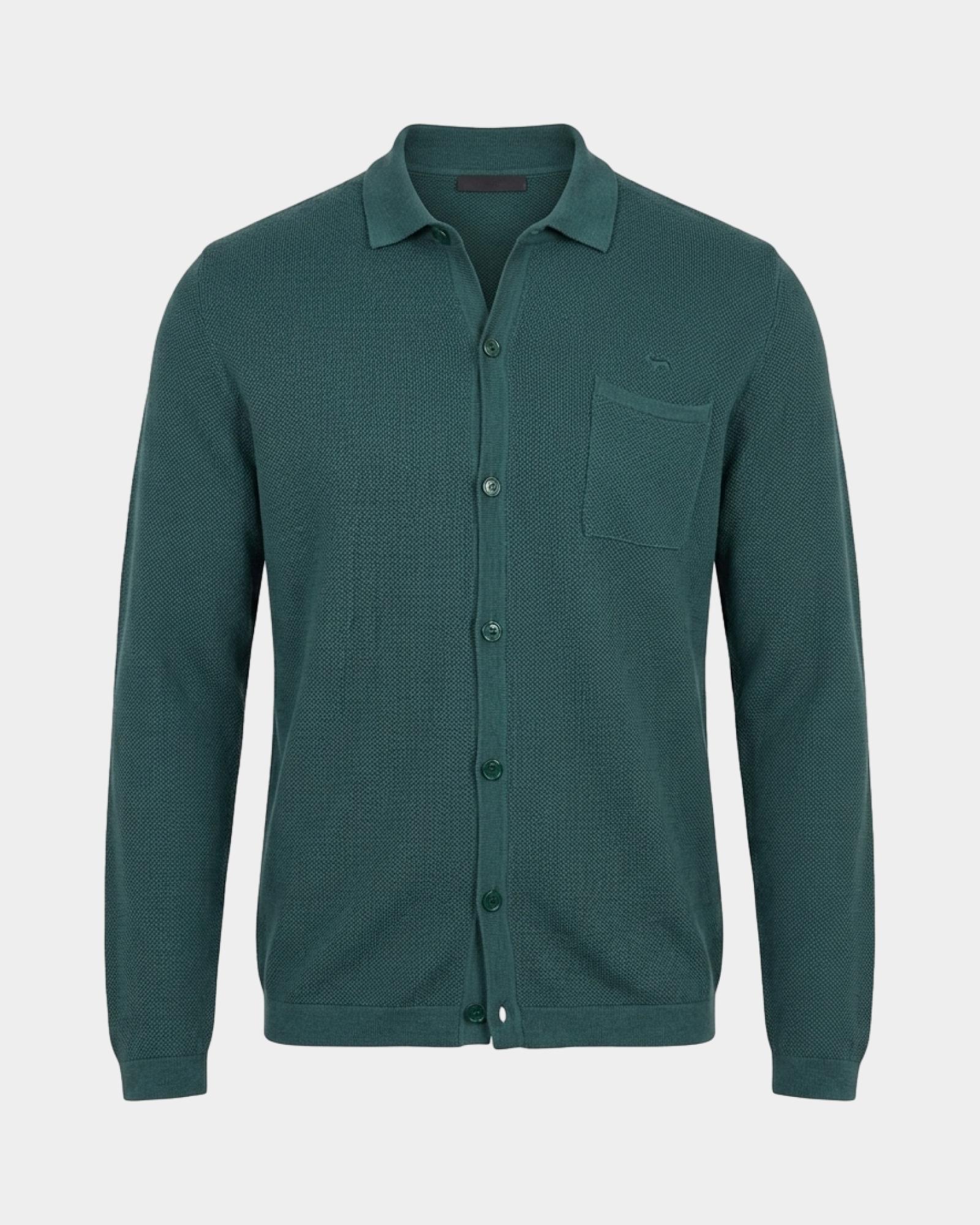 Men's Made in Italy buttoned polo shirt collar sweater in  wool and cotton blend with regular fit, BOTTLE GREEN, large