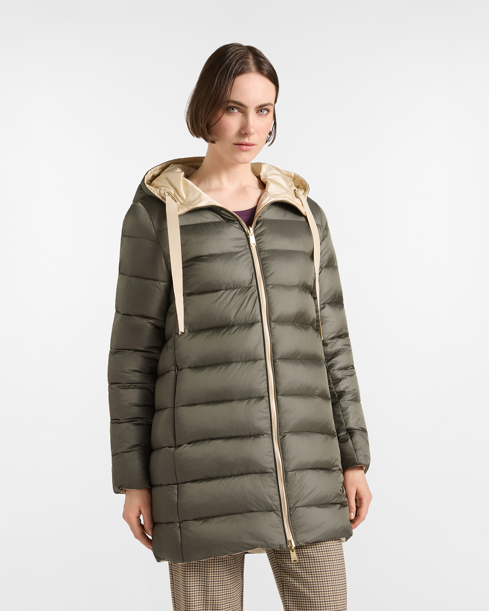 Chaqueta acolchada reversible bicolor para mujer en verde petr&oacute;leo