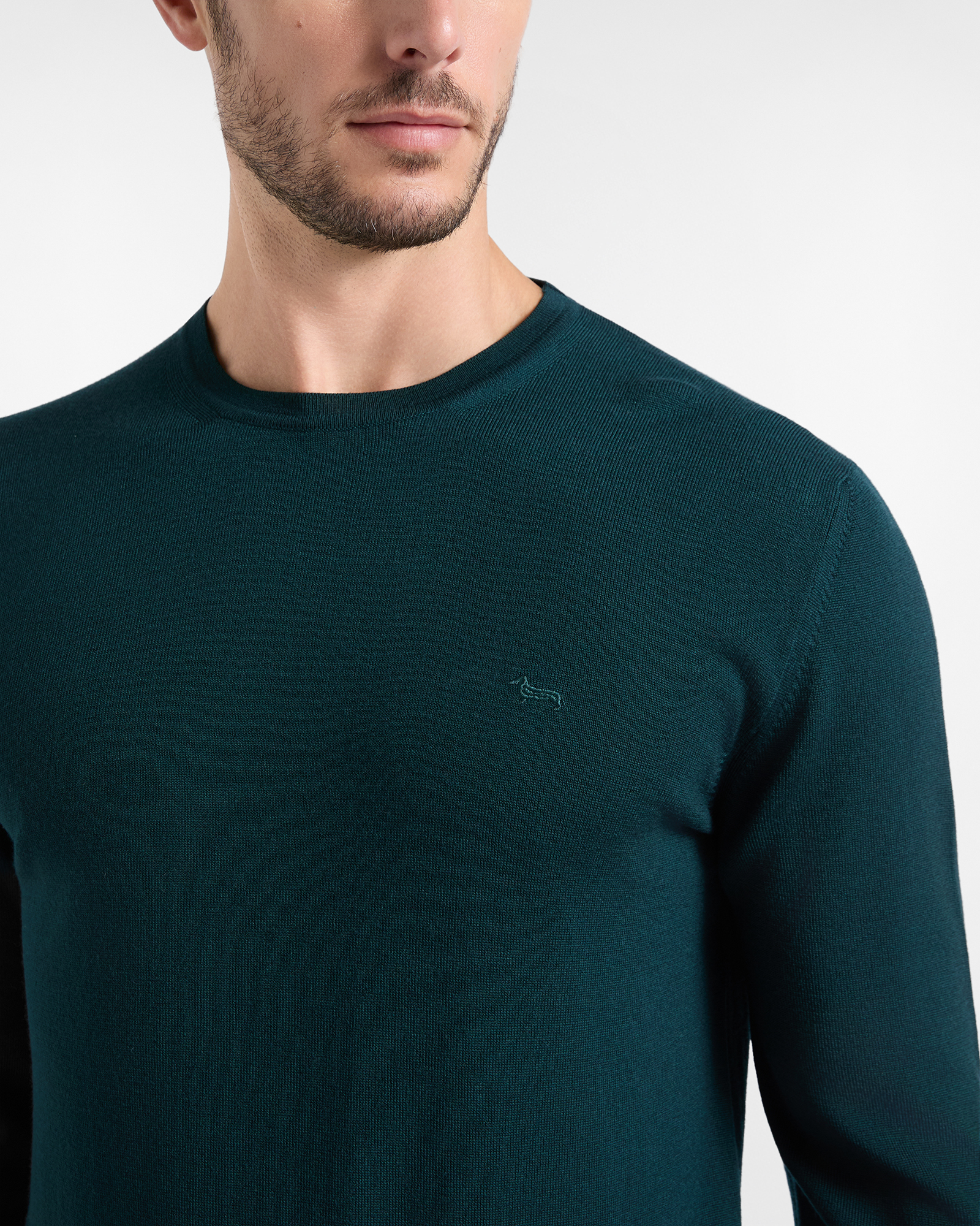 Men's Made in Italy sweater in  100% pure wool with regular fit, DARK GREEN, large
