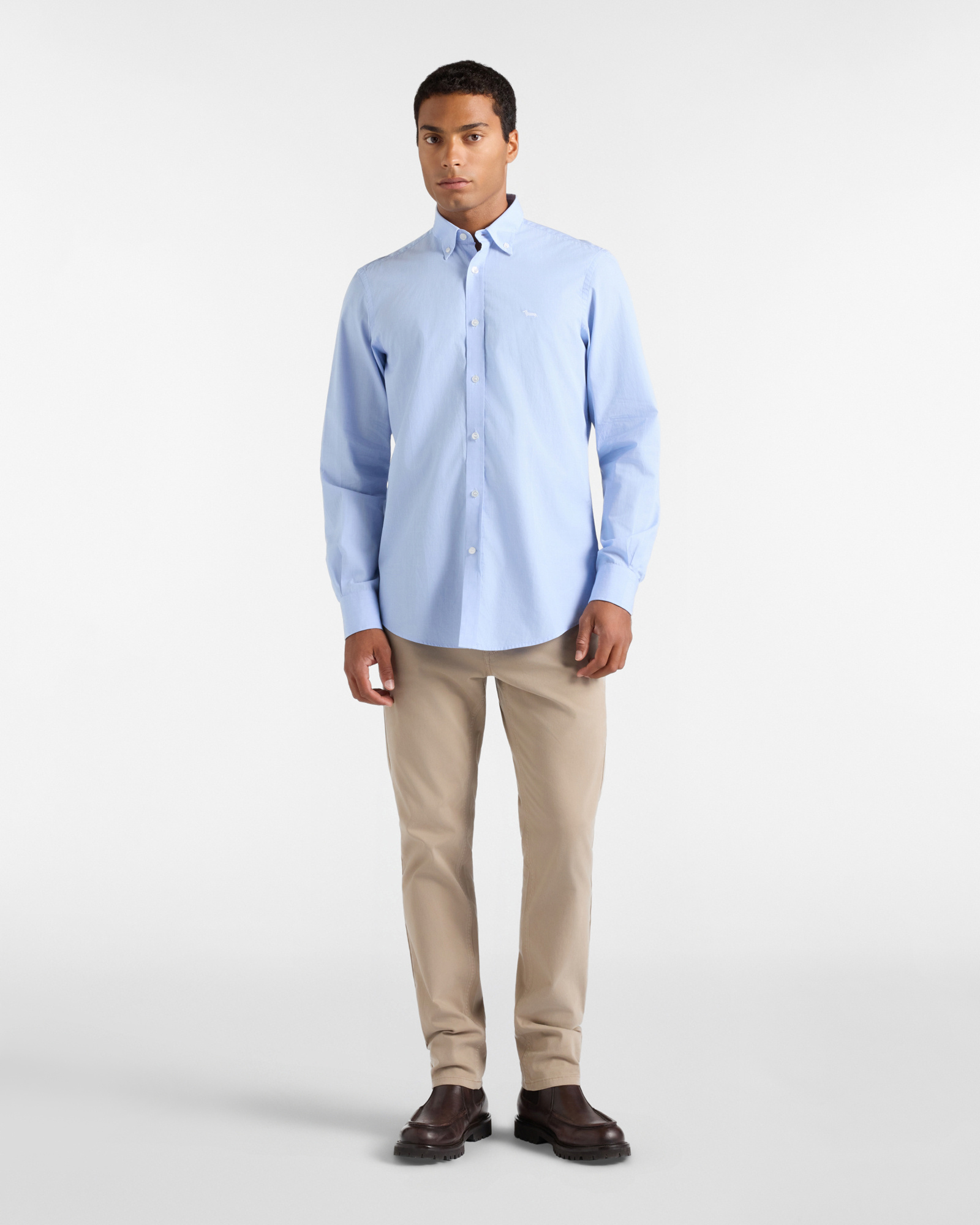 Men's regular-fit end-on-end fabric shirt, SKY, large
