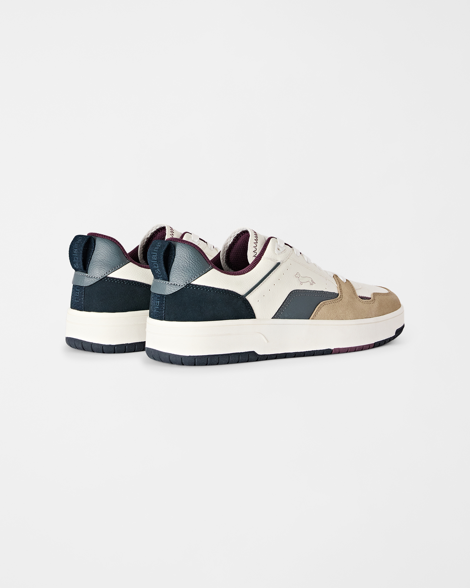 Sneakers homme style baskets r&eacute;tro en cuir, similicuir et daim, TAUPE - BLANC CASS&Eacute;, large