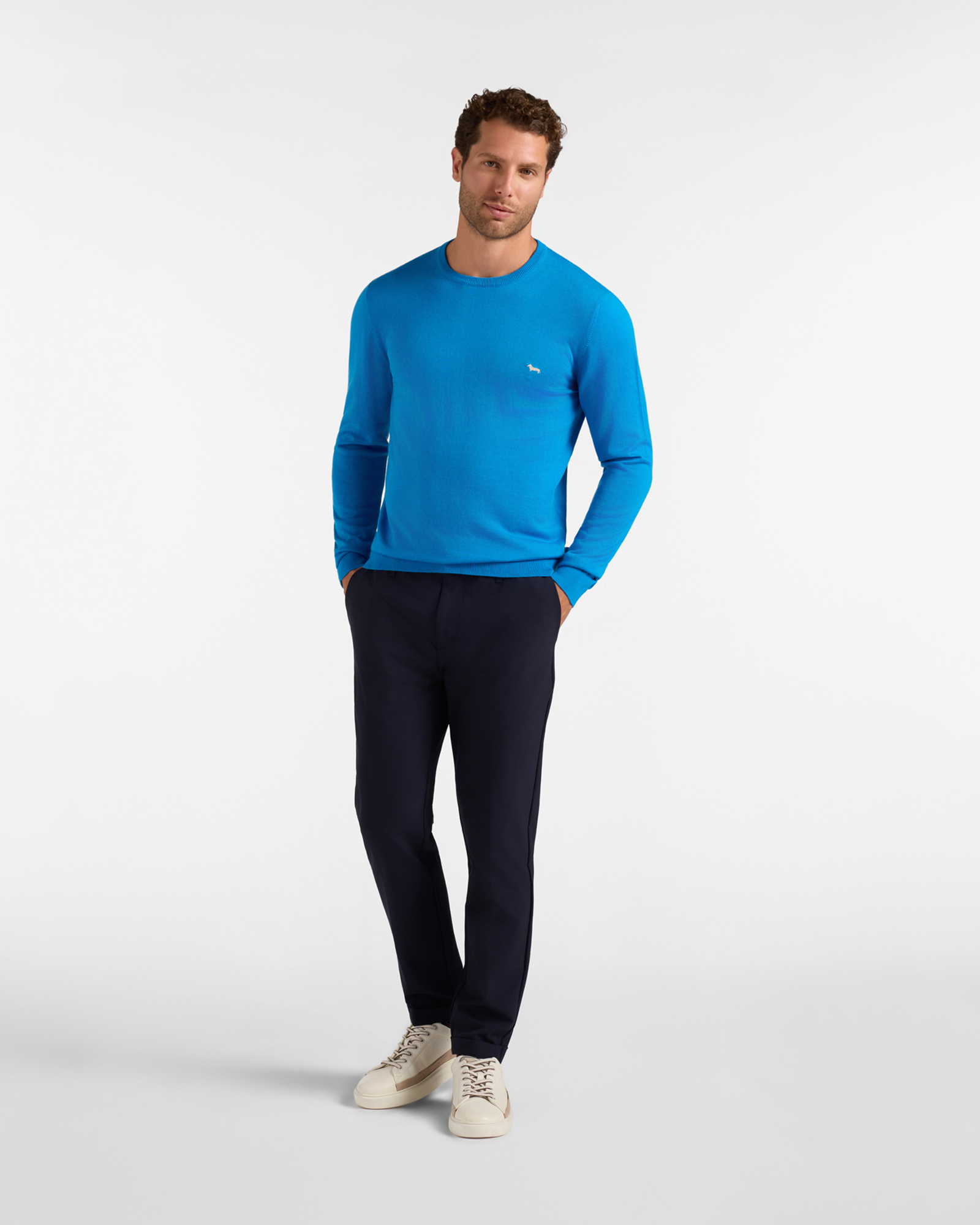 Maglia Uomo in misto cotone e cashmere  Regular Fit Made in Italy, AZZURRO, large