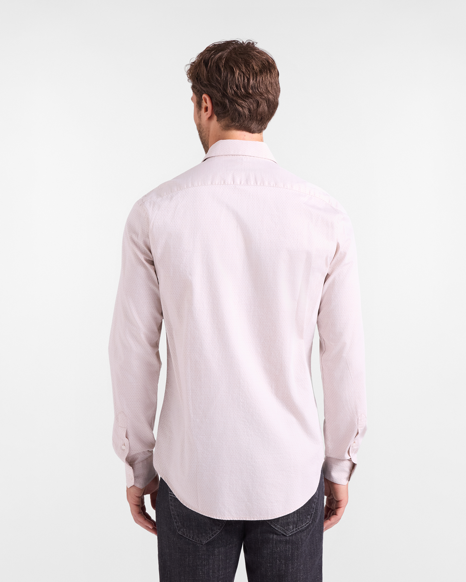 Herrenhemd aus Micro-Jacquard-Melange, Narrow Fit, BEIGE, large