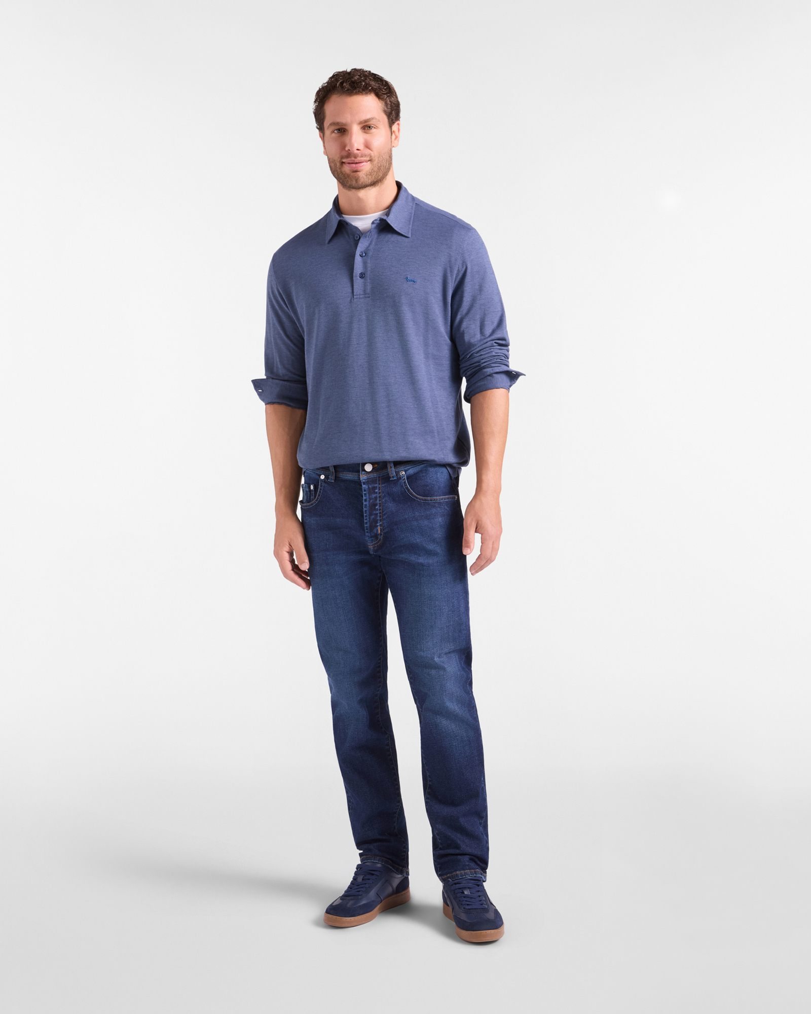 Men's long-sleeve cotton and Lyocell blend piqu&eacute; polo shirt, LIGHT BLUE, large