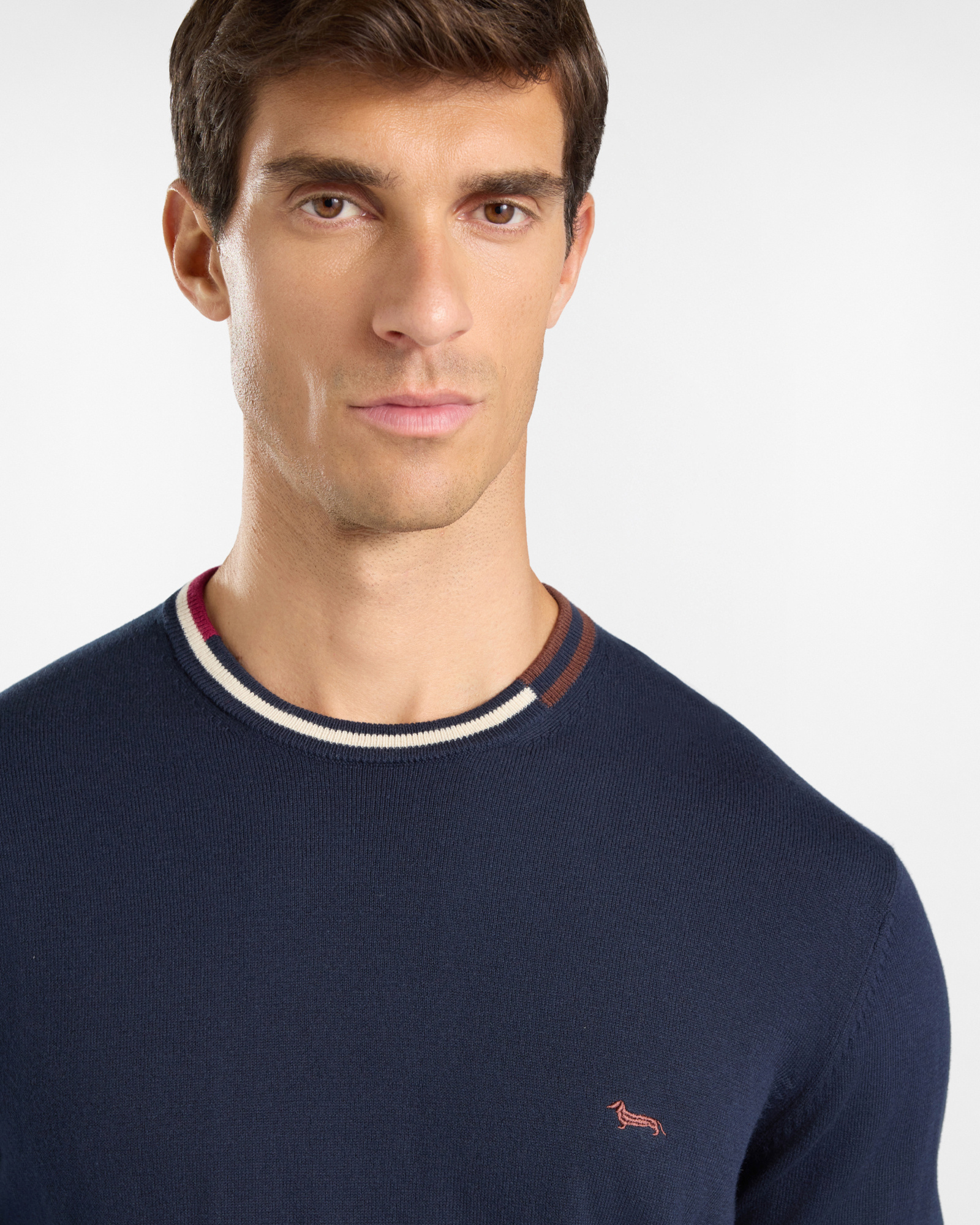 Men's regular fit sweater in a wool and cotton blend, NAVY BLUE, large
