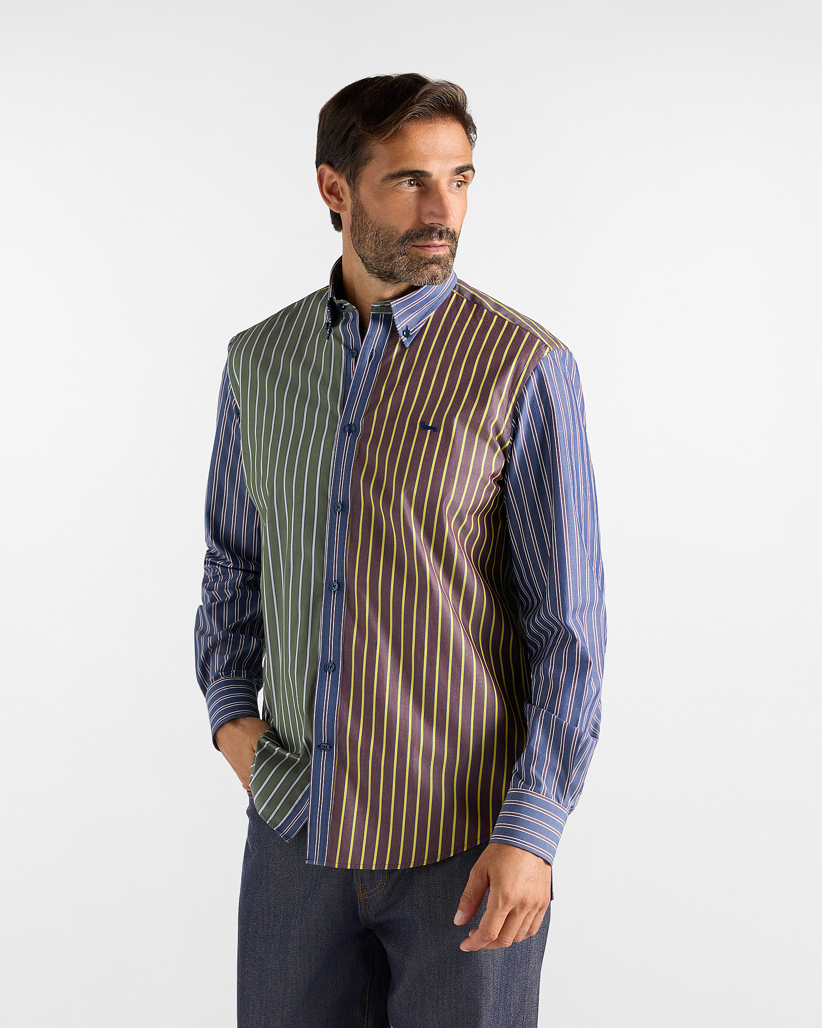 Men's regular-fit Piazzetta dark blue shirt with regimental stripes