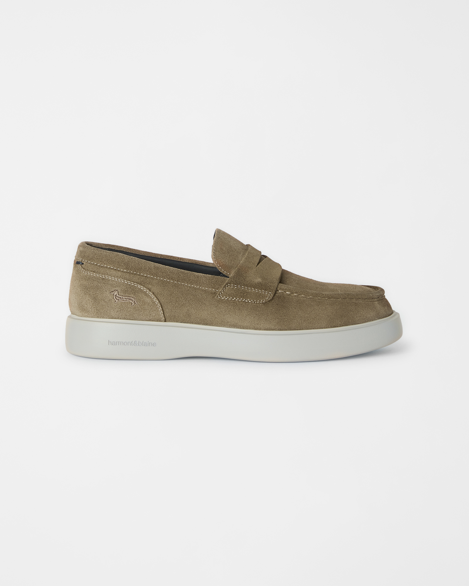 Men's sand-colored suede slip-on loafers