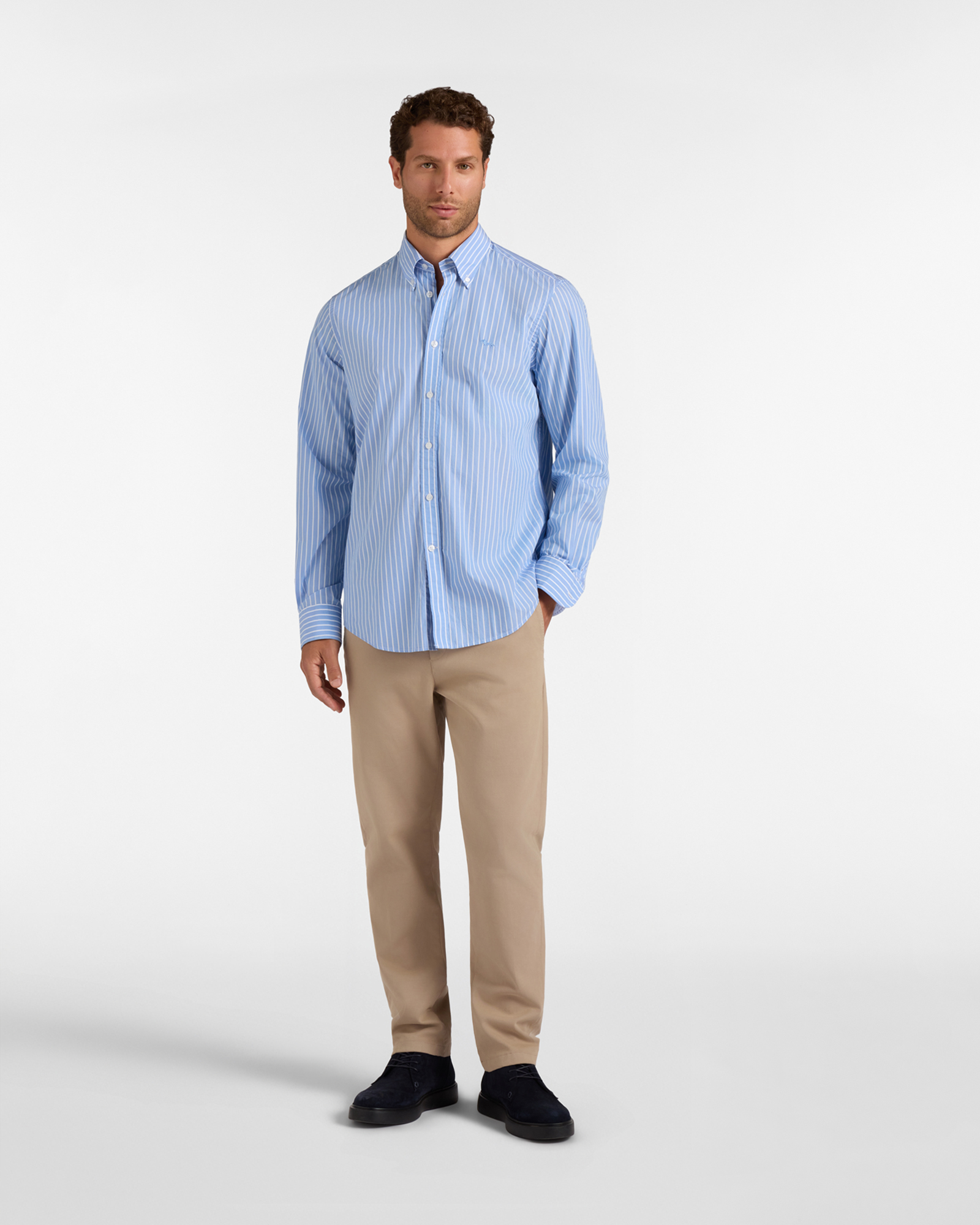 Men's regular-fit red yarn-dyed shirt with wide stripe, SKY, large