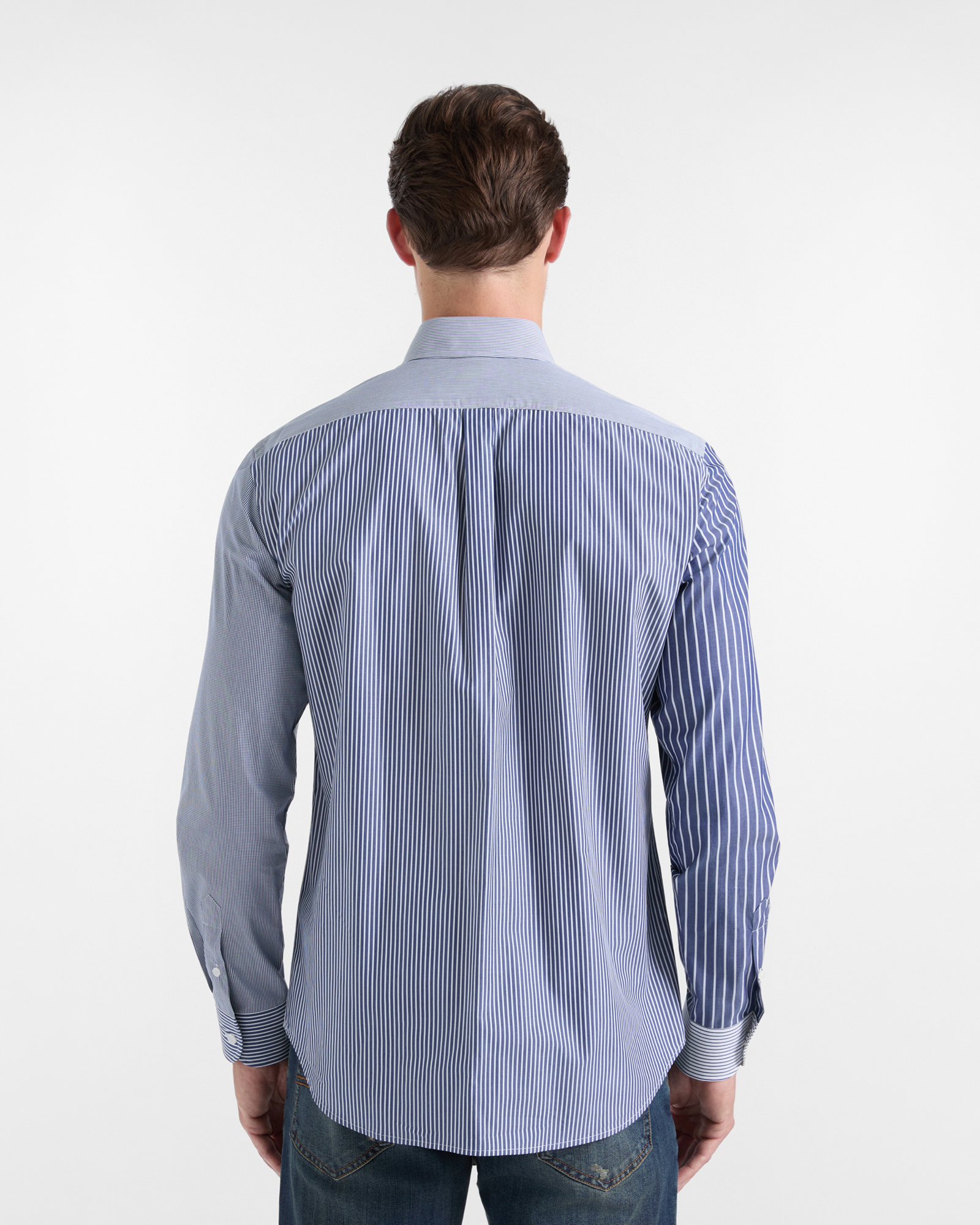 Men's regular fit Piazzetta striped patchwork shirt, BLUETTE, large
