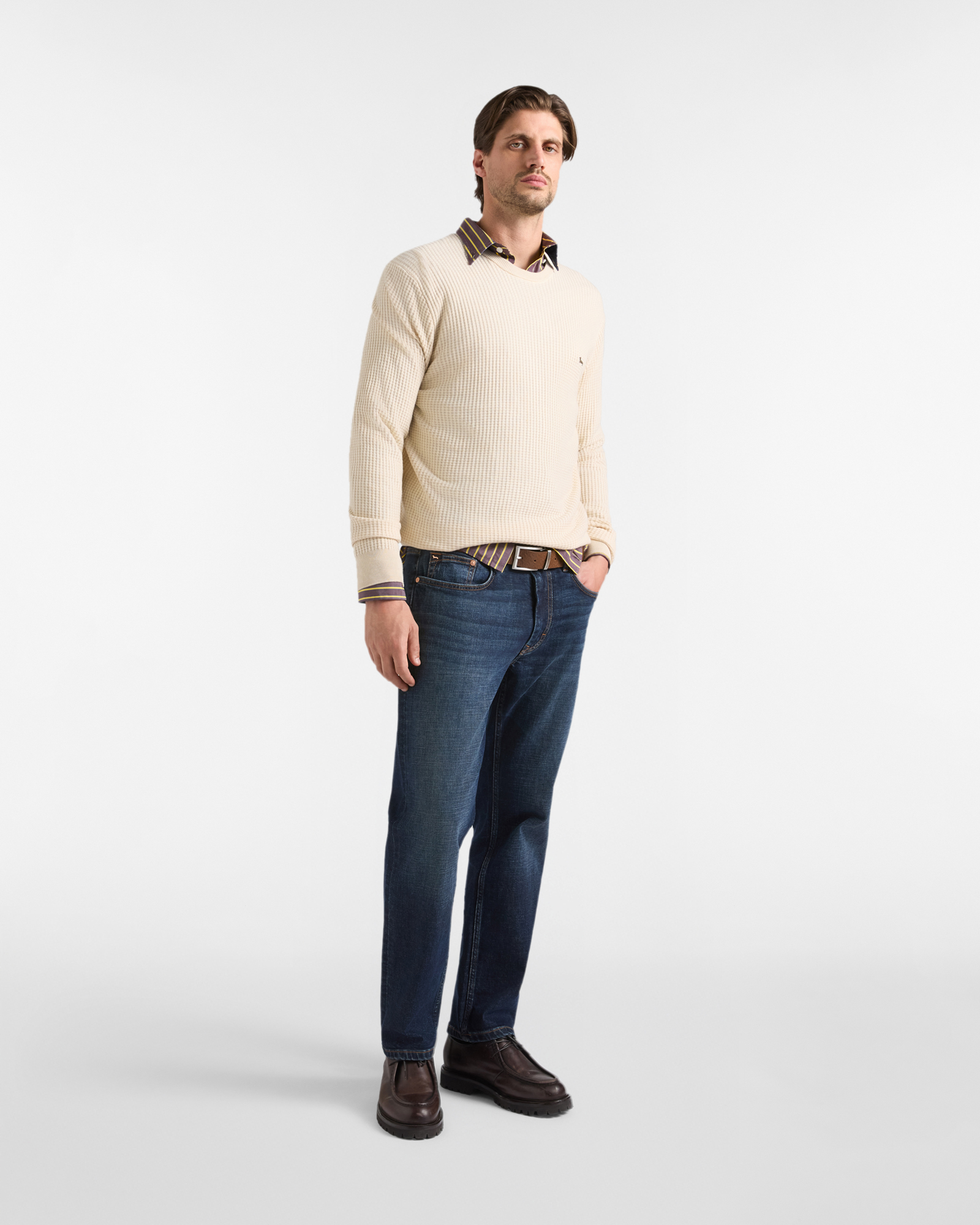 Men's Made in Italy regular fit sweater in wool and cotton blend, TAUPE, large