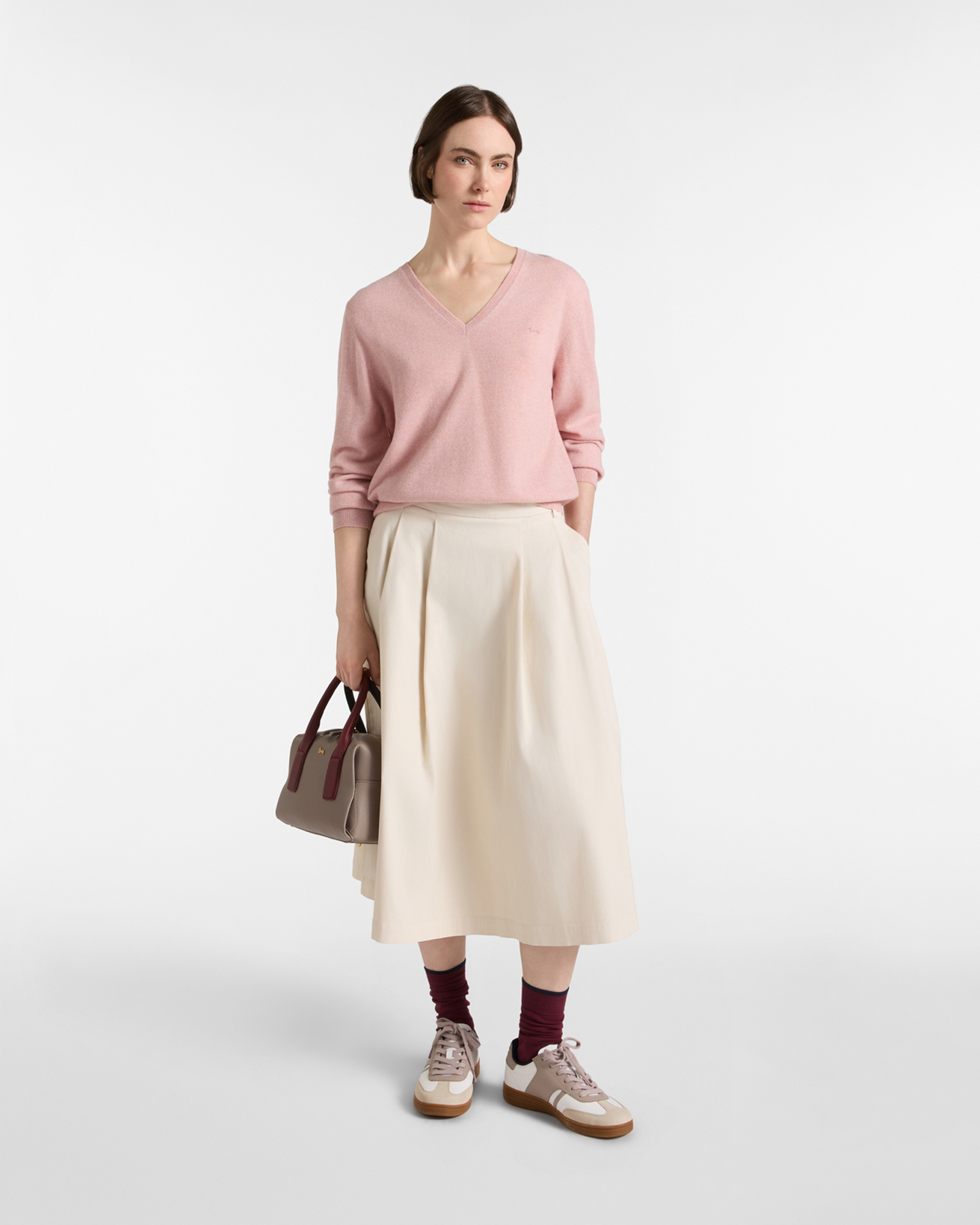 Pull femme &agrave; col V 100&nbsp;% pur cachemire Made in Italy, ROSE, large