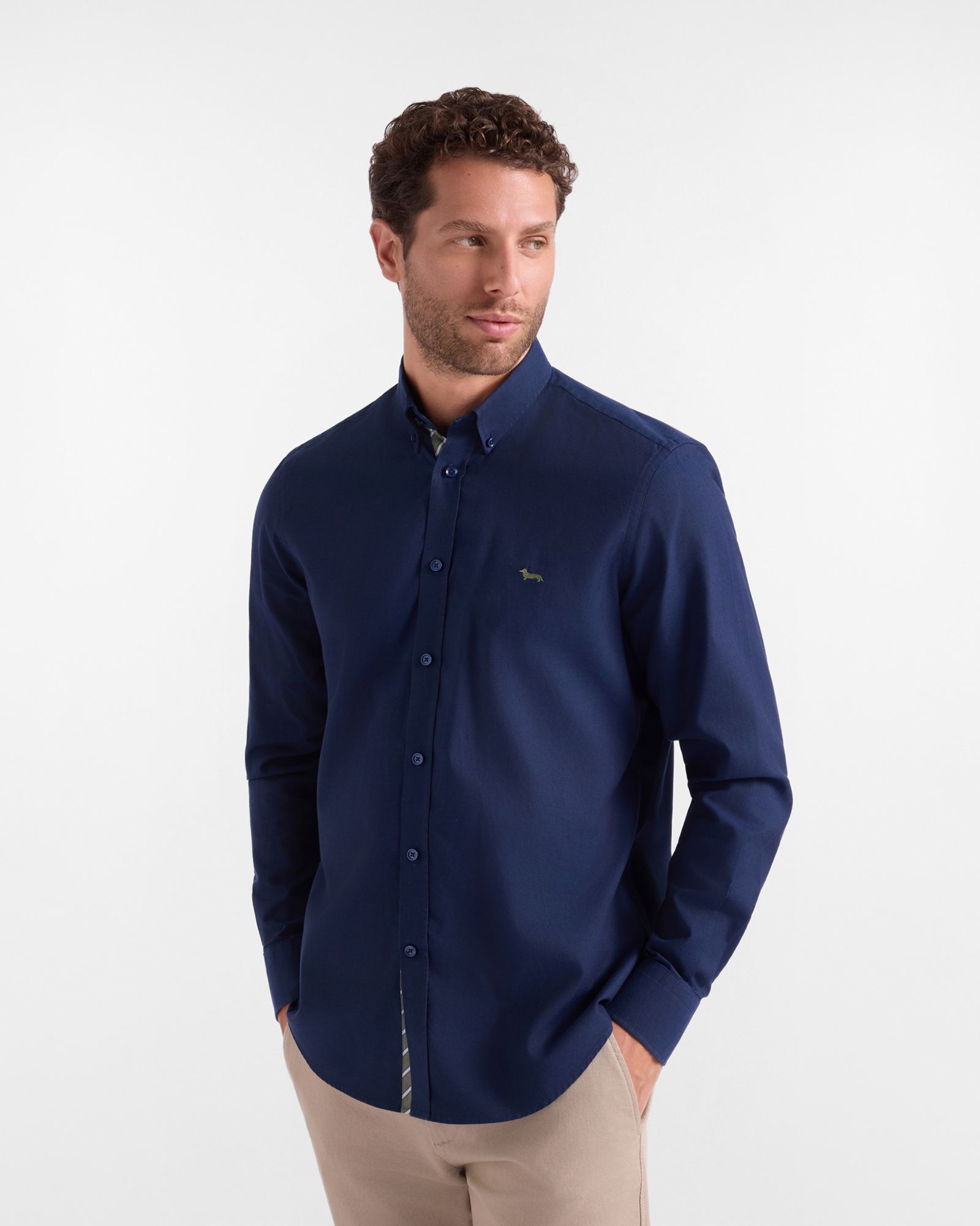 Chemise Oxford homme bleue avec fausse patte ray&eacute;e Regular Fit