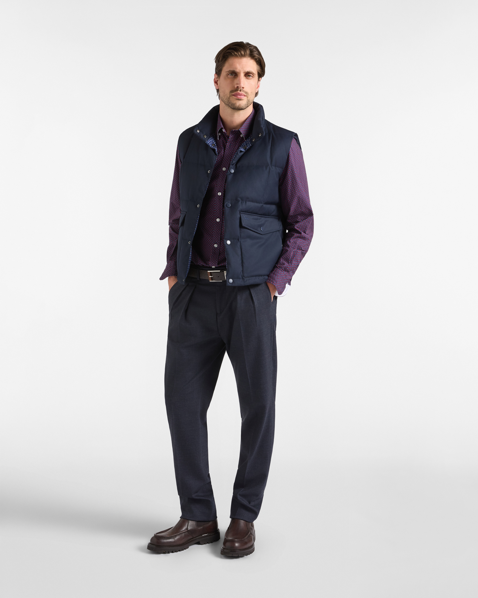 Chemise homme rouge en popeline &agrave; micro-motif g&eacute;om&eacute;trique Regular Fit, ROUGE, large