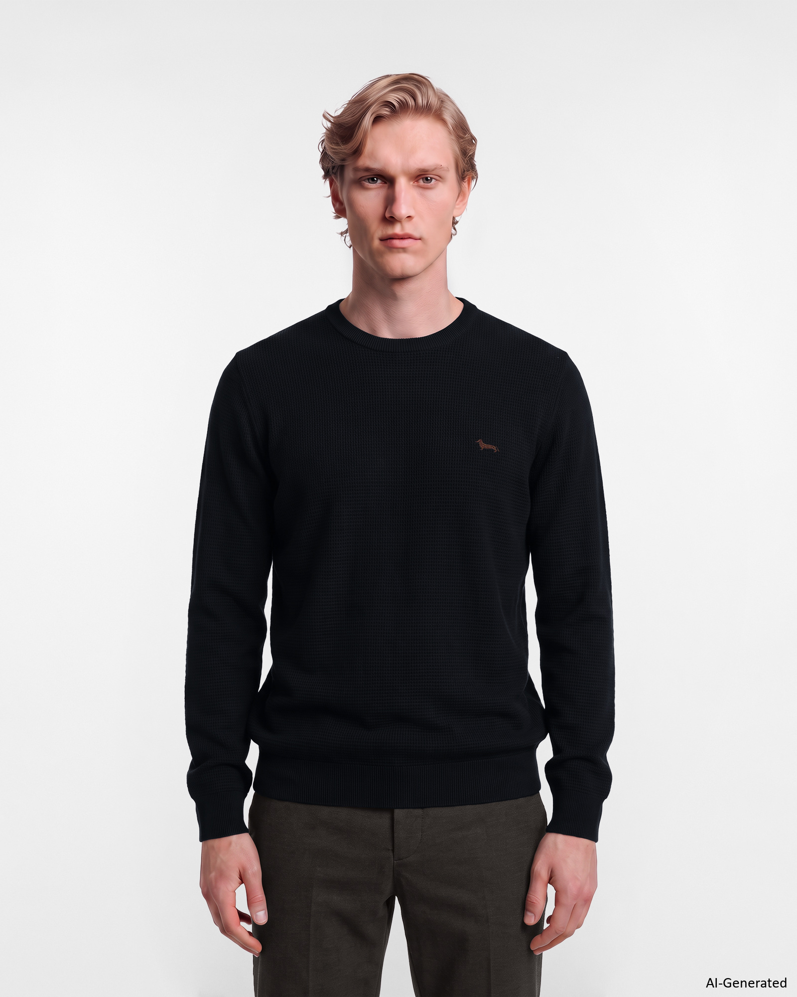Herrenpullover aus Wolle und Baumwolle in Blau mit regul&auml;rer Passform