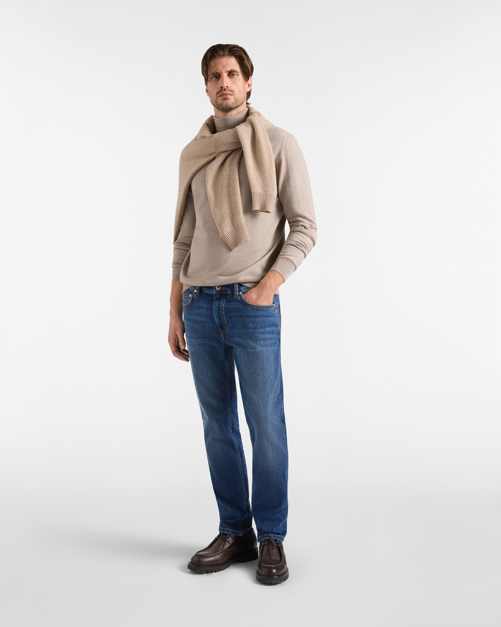 Men's Made in Italy turtleneck sweater in 100% pure wool with regular fit, TAUPE, large