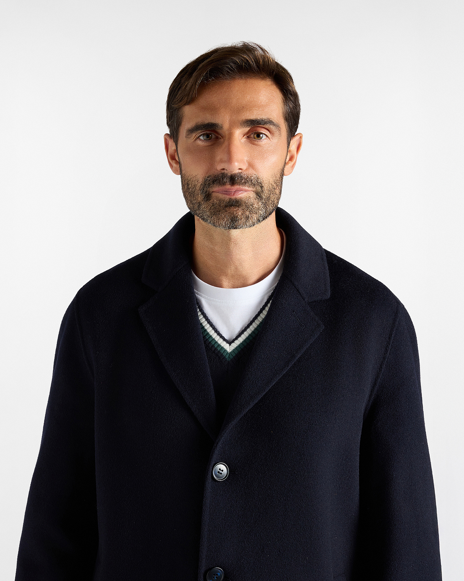 Men's  single-breasted pure wool coat, NAVY BLUE, large