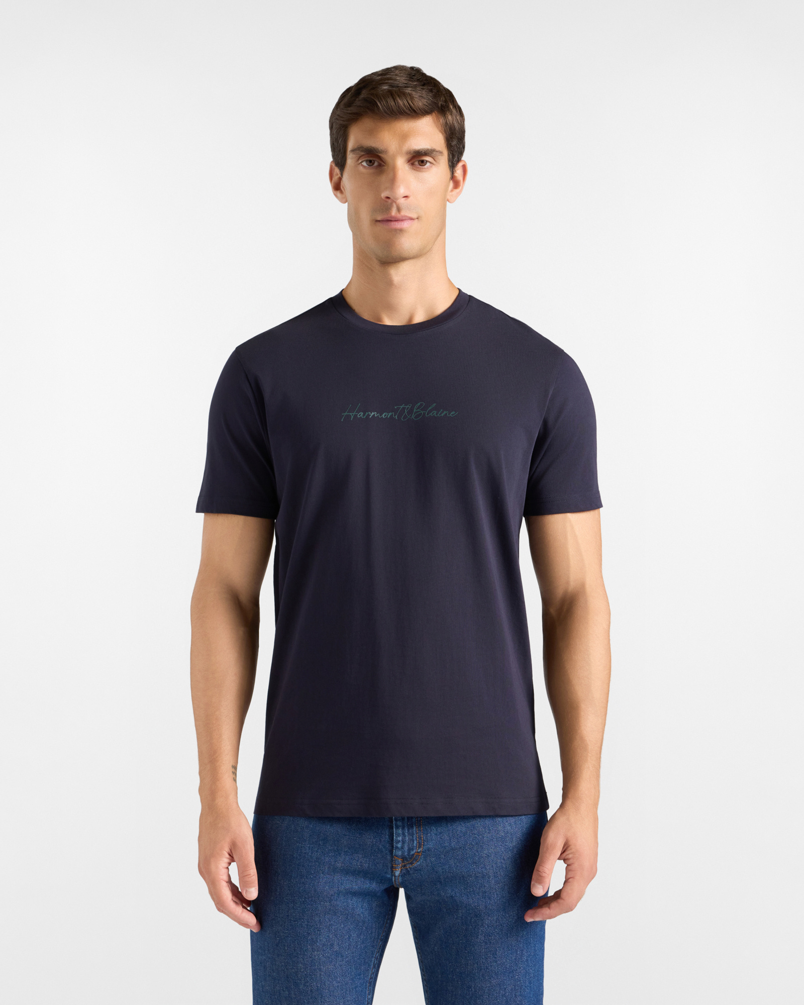 Men's regular-fit blue T-shirt in 100% pure cotton