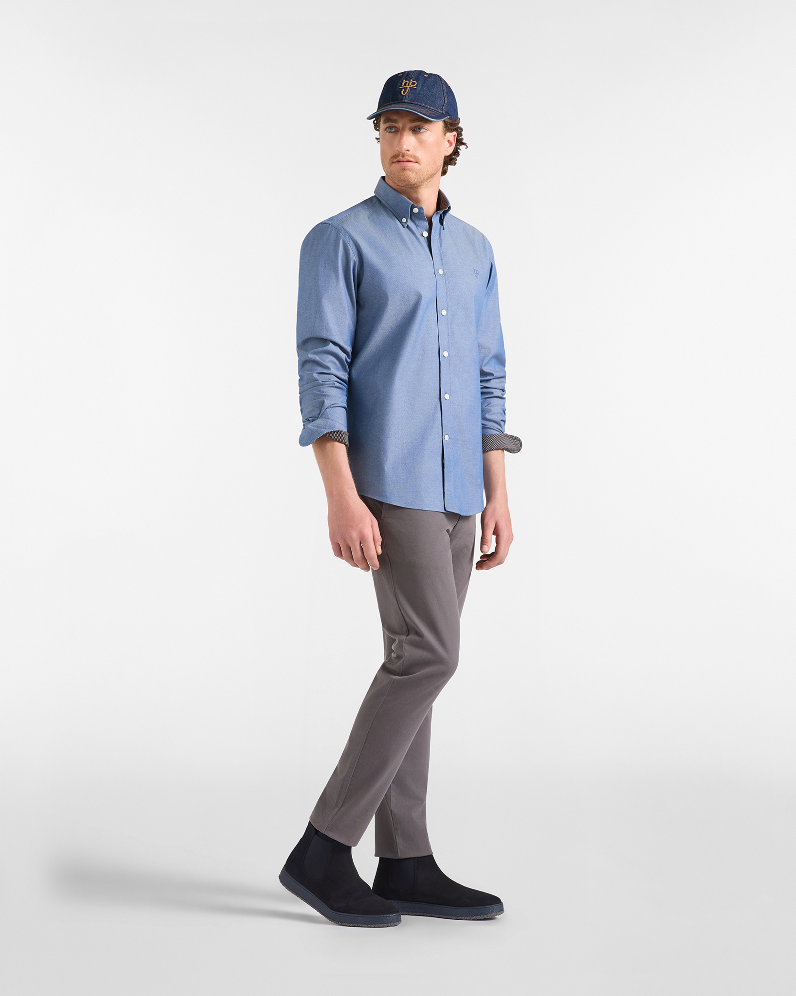 Camicia HBJ Uomo Regular Fit in cotone stretch, BLU DENIM, large
