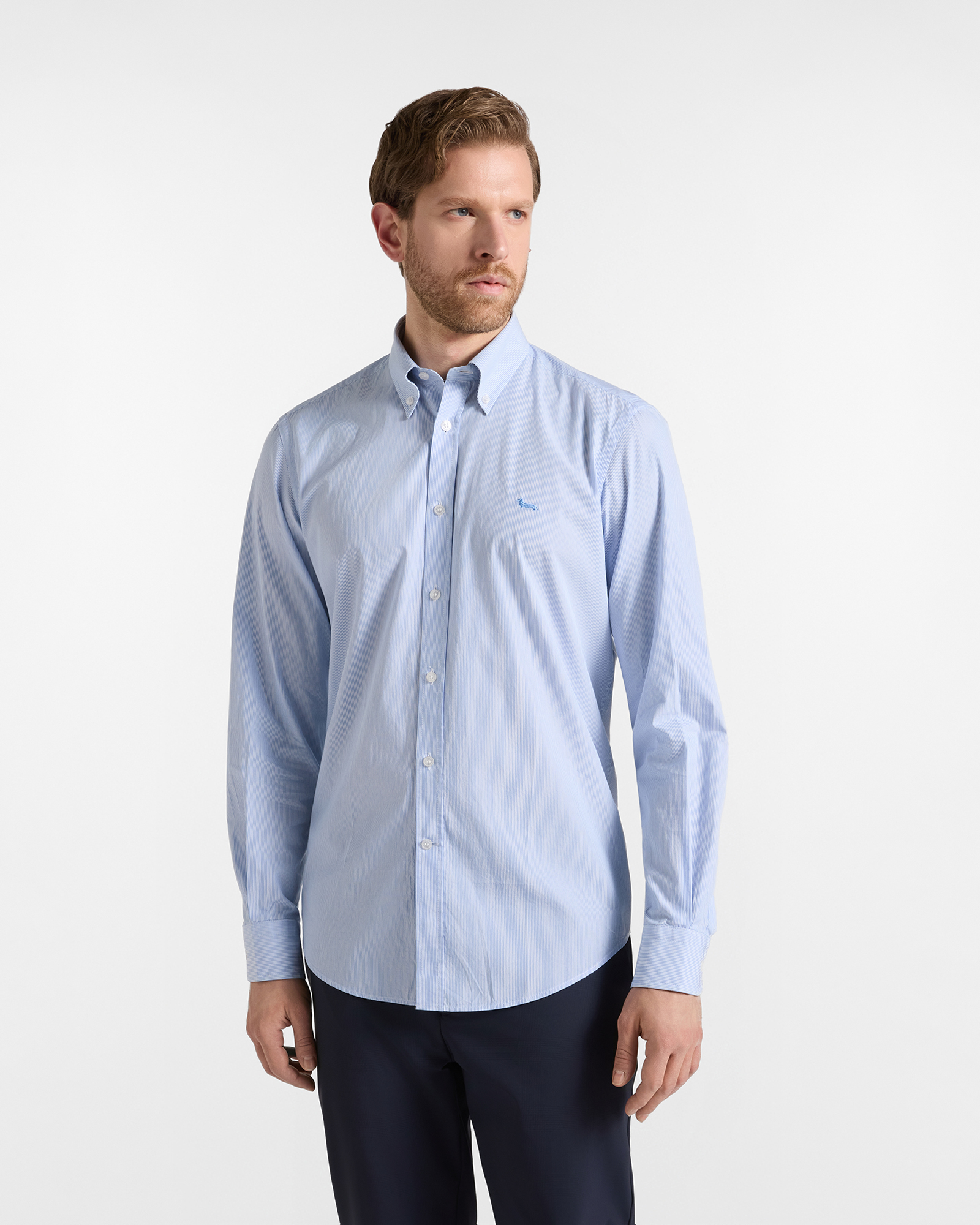Camicia Uomo micro riga tinto filo Regular Fit azzurro