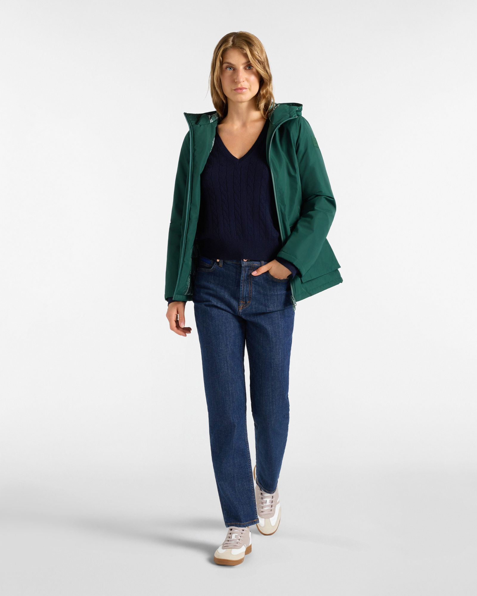 Women's regular fit V-neck sweater in  wool blend with cashmere, BLUE, large