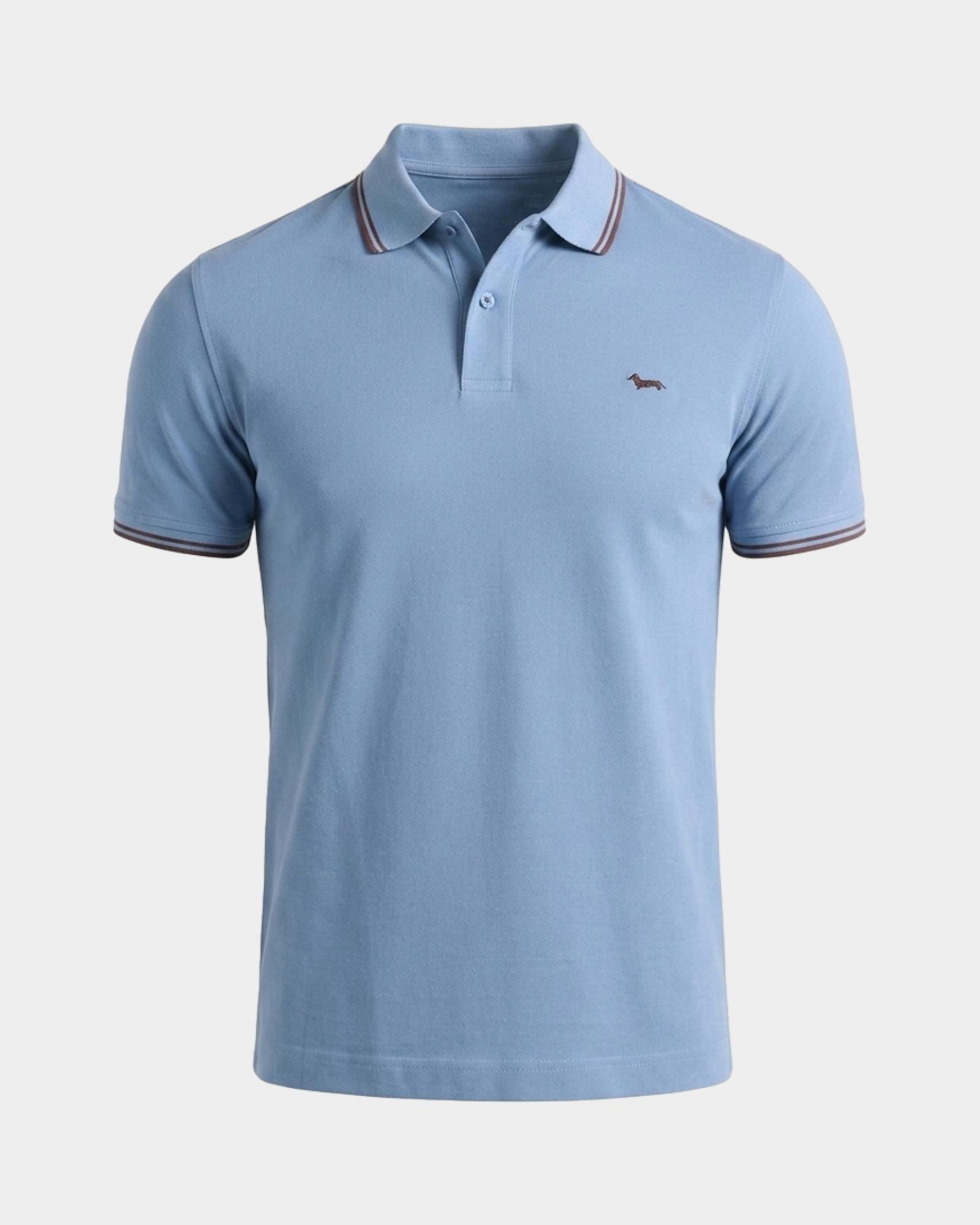 Polo para hombre de manga corta en piqu&eacute; de 100 % puro algod&oacute;n, AZUL CLARO, large