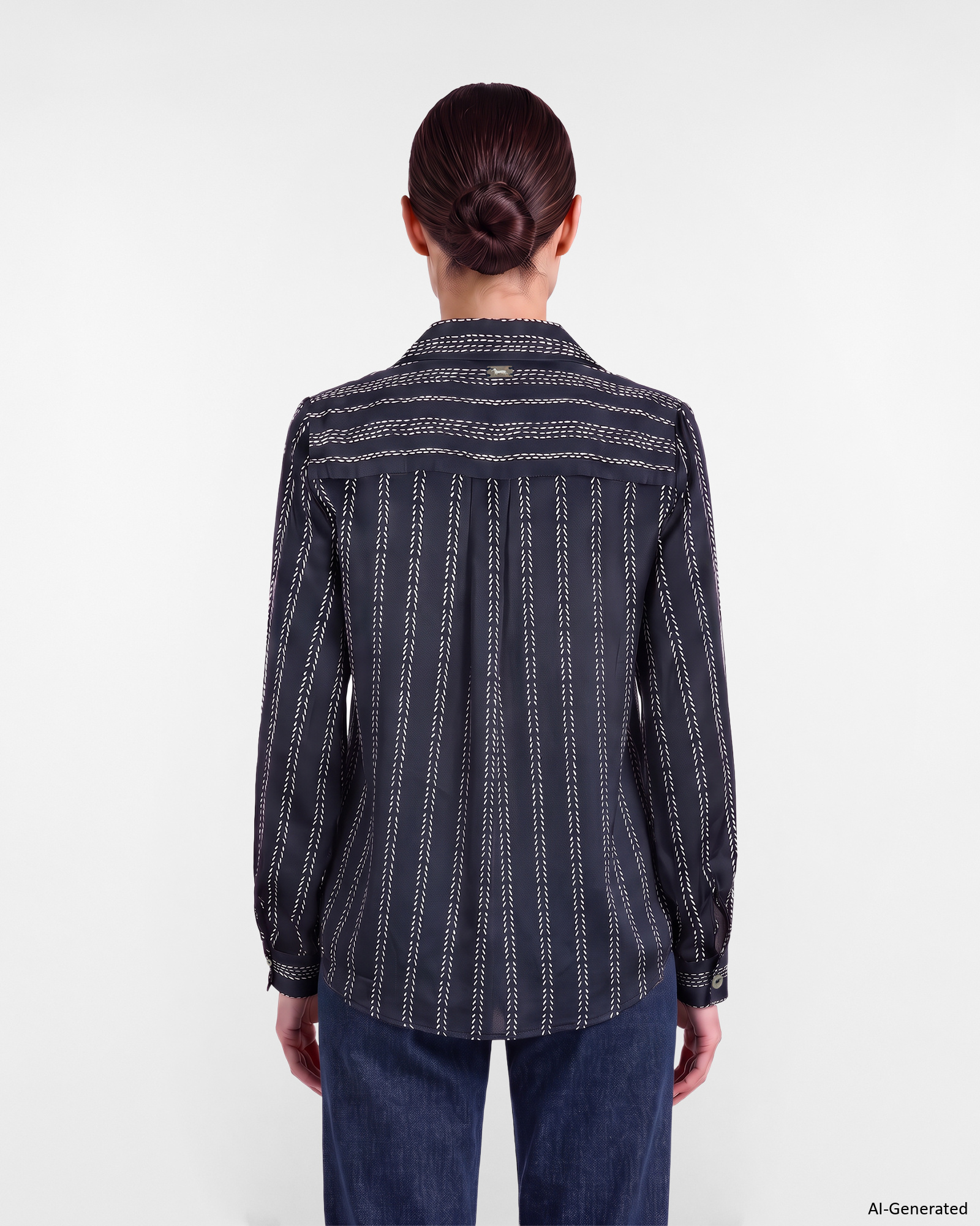 Chemise femme imprim&eacute;e avec encolure V Made in Italy, BLEU, large