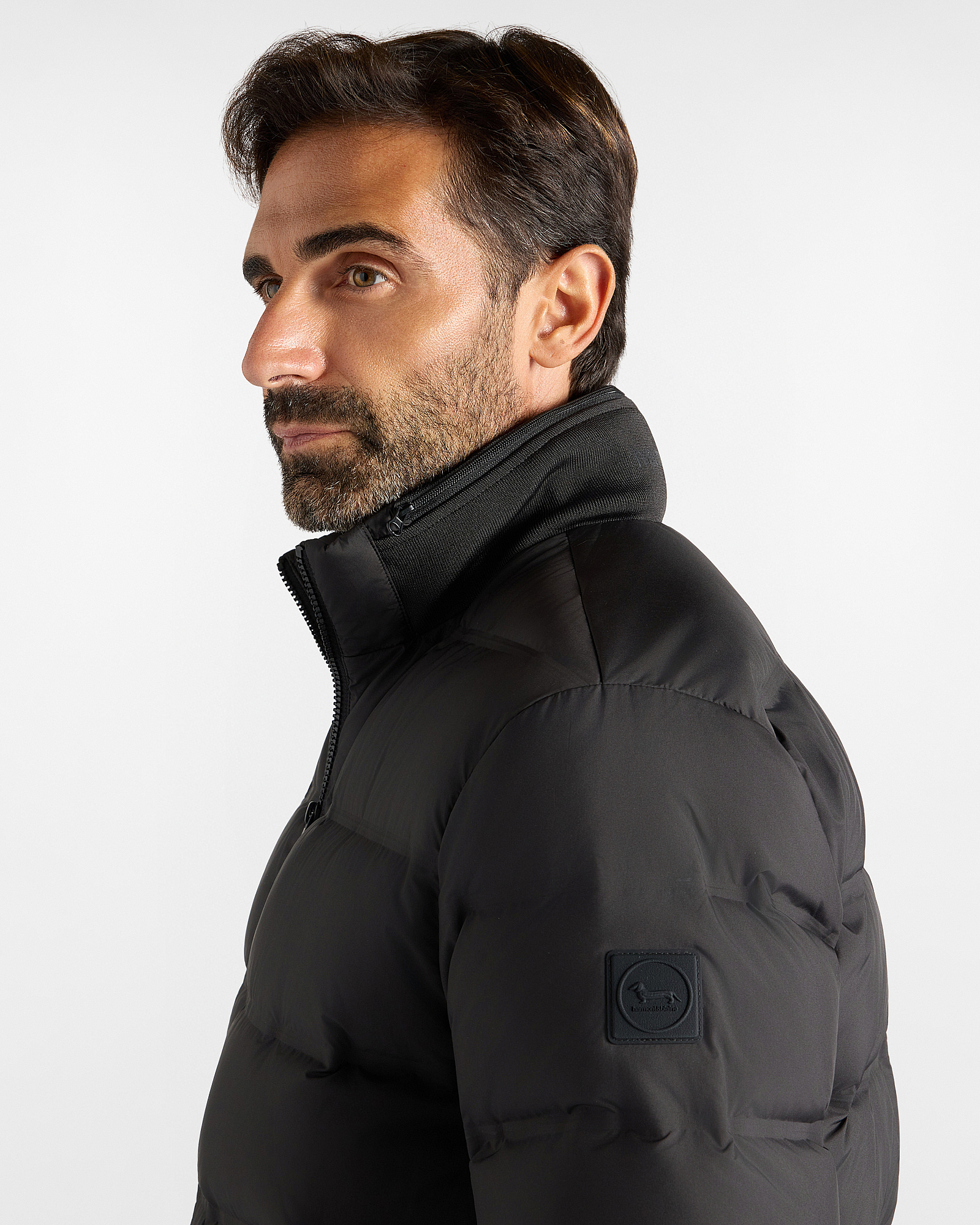 Herren-Bomberjacke mit geripptem Kragen aus  Funktionsstoff, SCHWARZ, large
