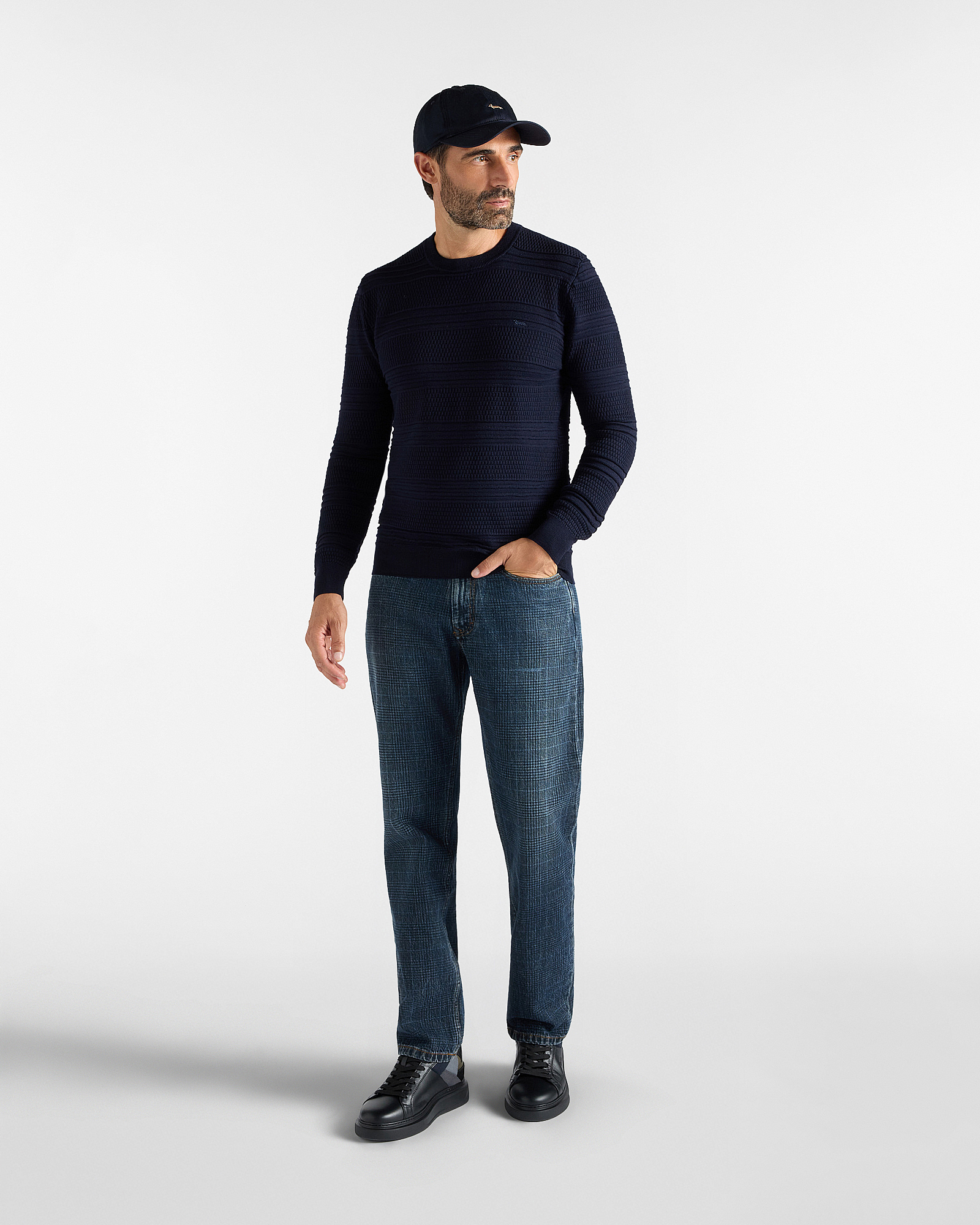 Men's Made in Italy sweater in 100% pure wool with regular fit, NAVY BLUE, large