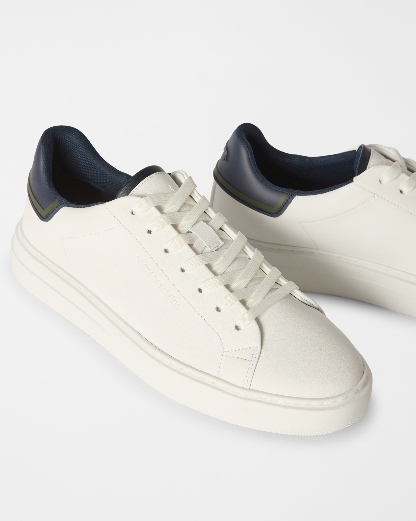 Men's blue smooth leather sneakers, WHITE - BLUE, large