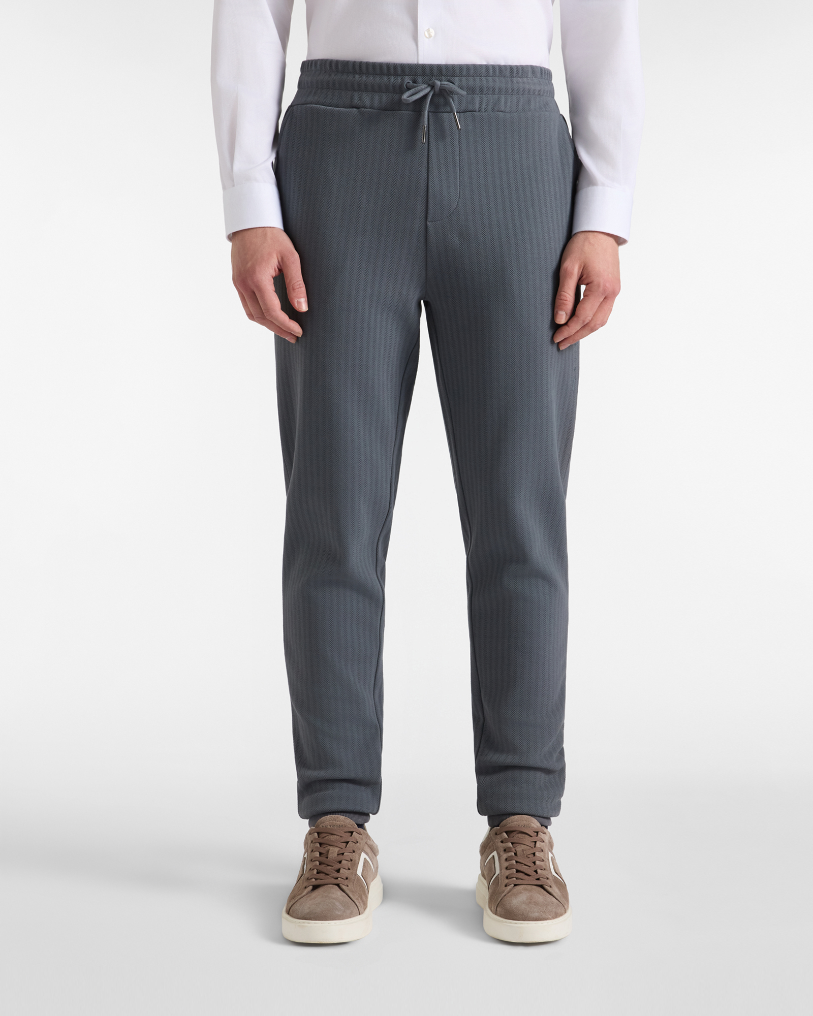 Men's grey fleece trousers with herringbone pattern