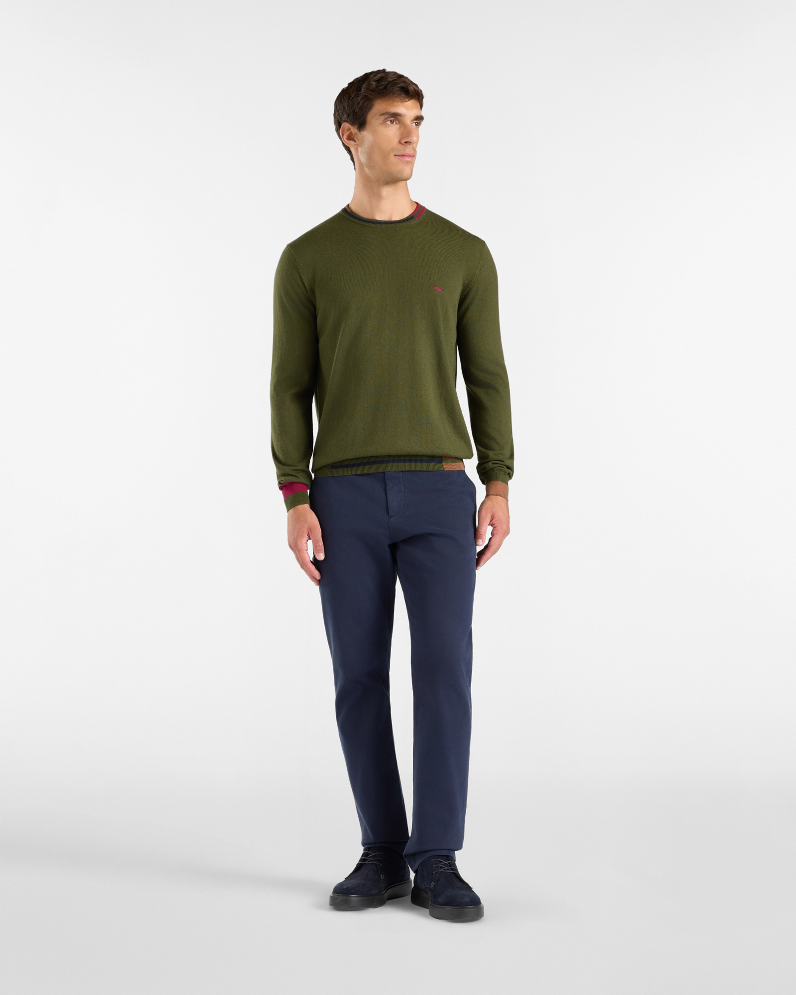 Men's regular fit sweater in a wool and cotton blend, SPORT GREEN, large