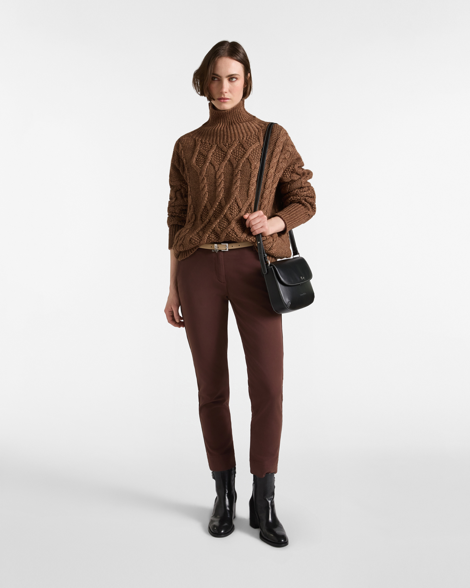 Pantalone Donna in cotone stretch Slim Fit, MARRONE SCURO, large