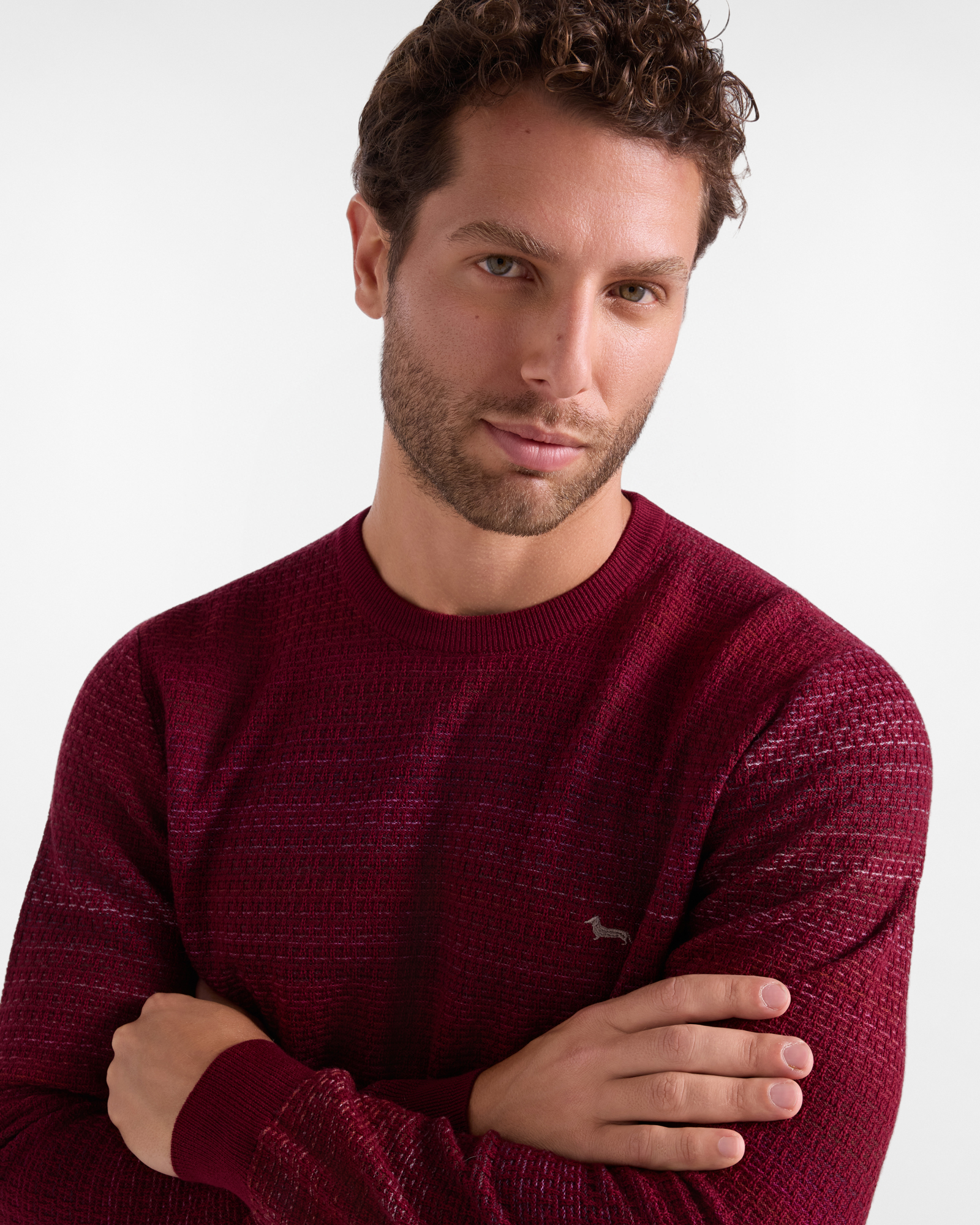 Jersey Hombre en 100 % pura lana Regular Fit Made in Italy, INDIAN ROSE, large